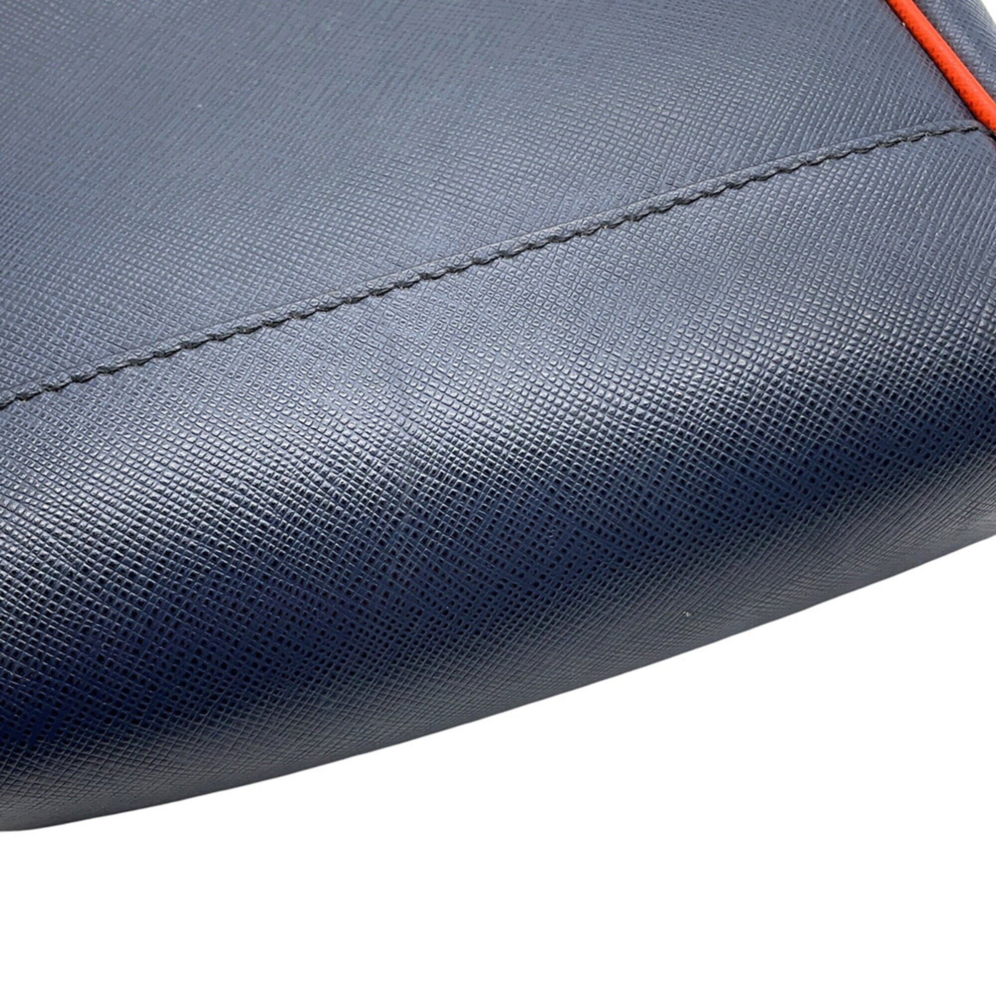 Prada Navy Orange Leather Handbag Shoulder Bag (Pre-Owned)