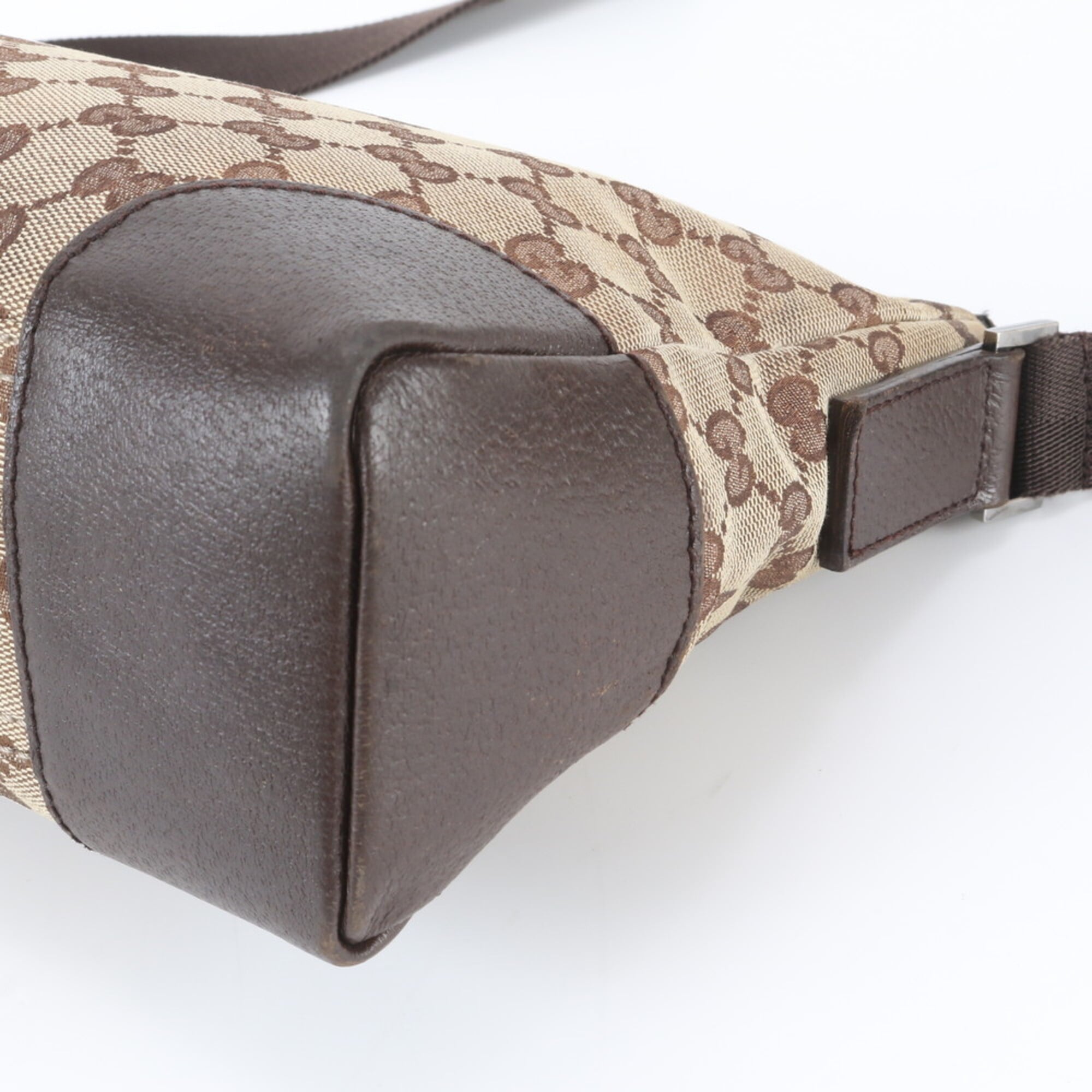 Gucci Beige Brown Leather Canvas Messenger Bag Shoulder Bag (Pre-Owned)