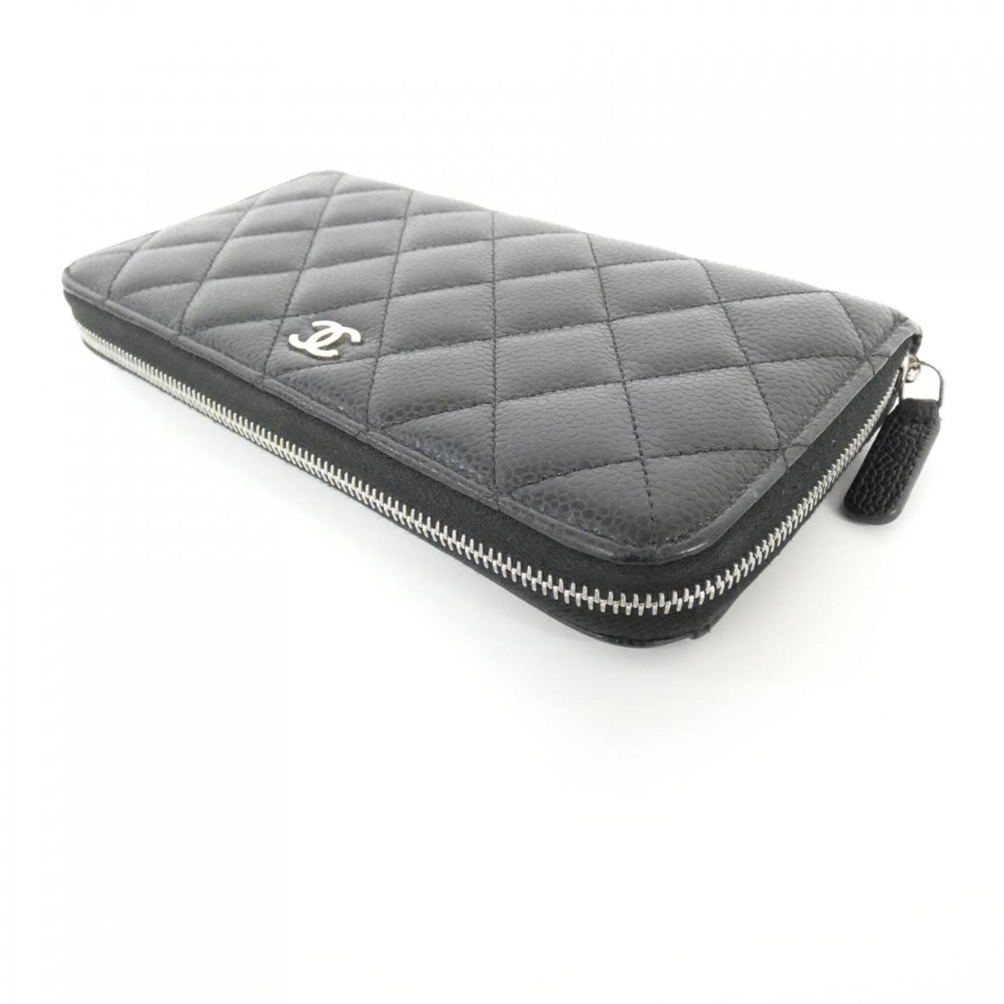 Chanel Black Bordeaux Grained Calfskin Long Wallet (Bi-Fold) (Pre-Owned)