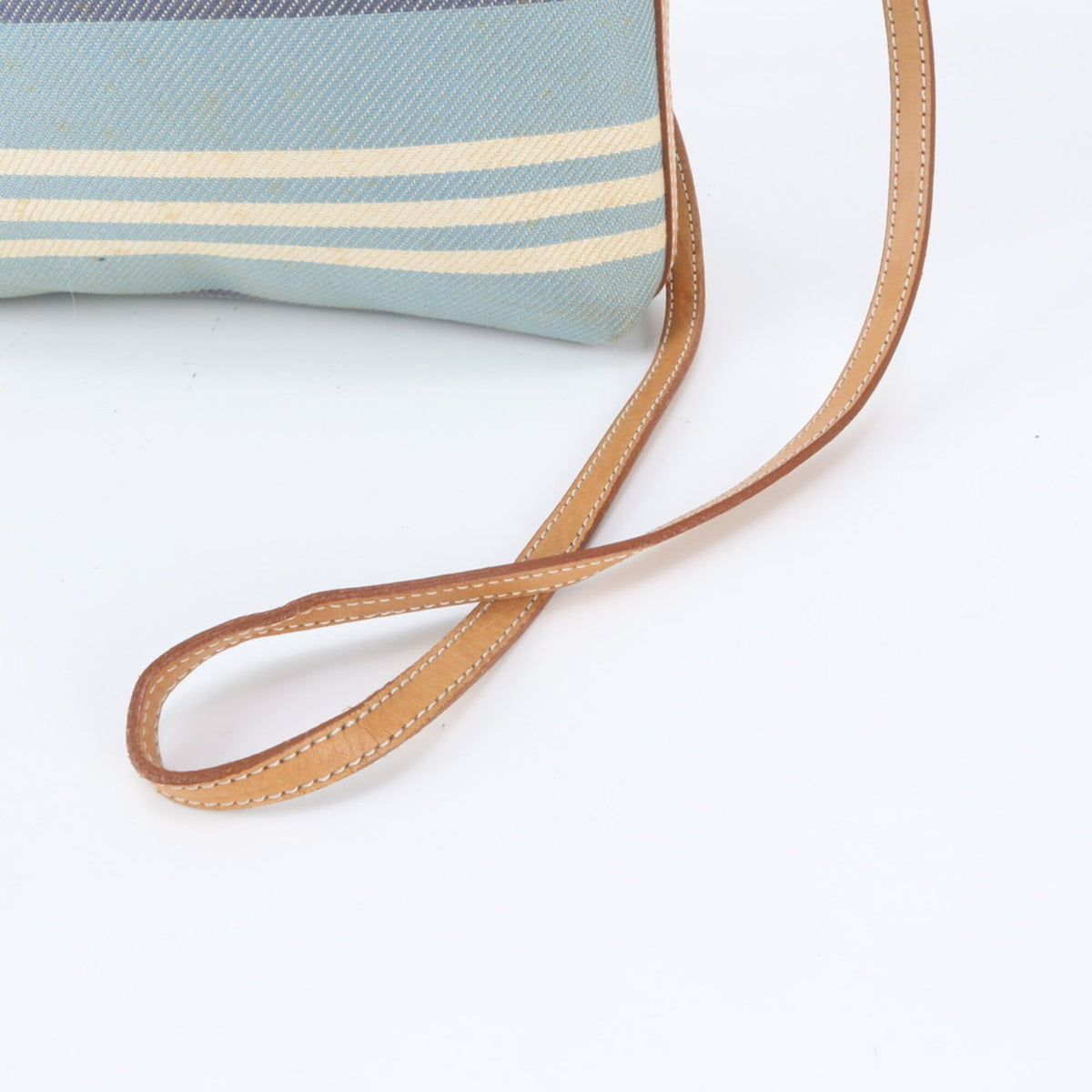 Burberry Brown Light Blue White Leather Canvas Handbag Shoulder Bag Tote Bag (Pre-Owned)