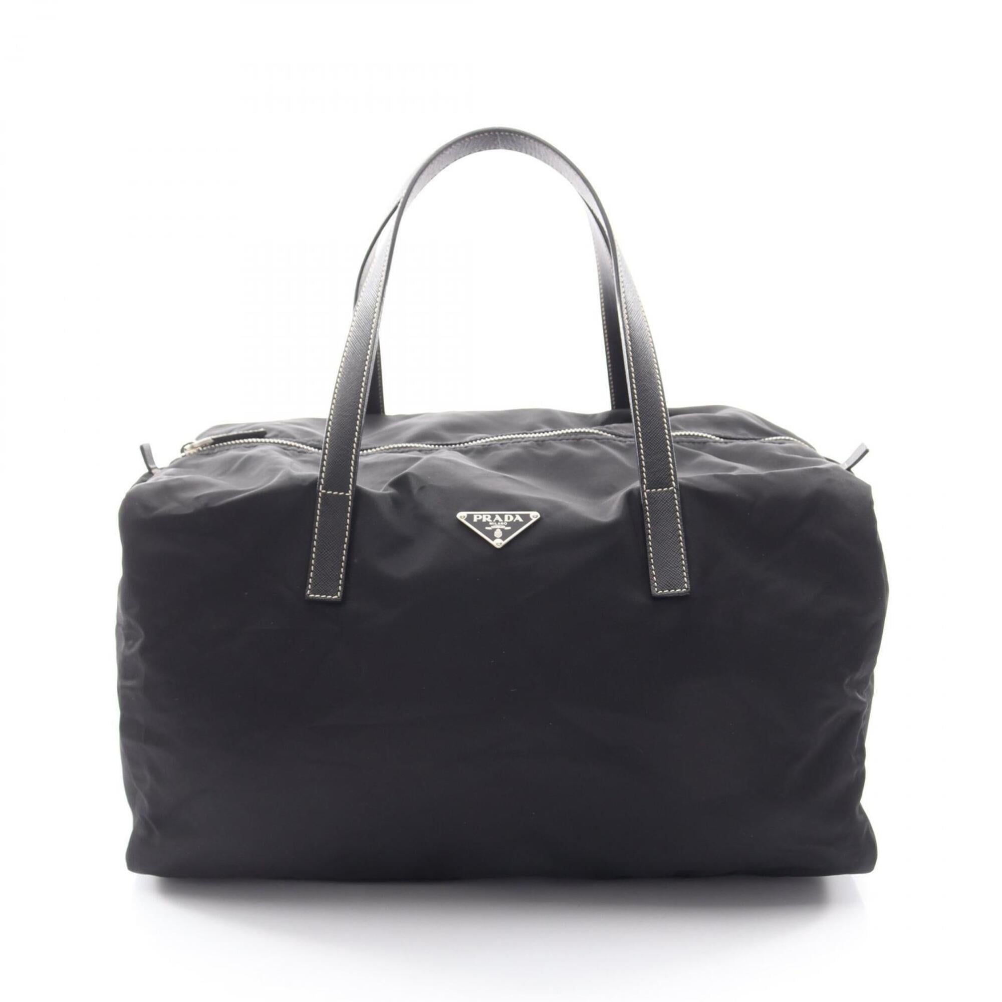 Prada Black Nylon Leather Handbag Tote Bag (Pre-Owned)