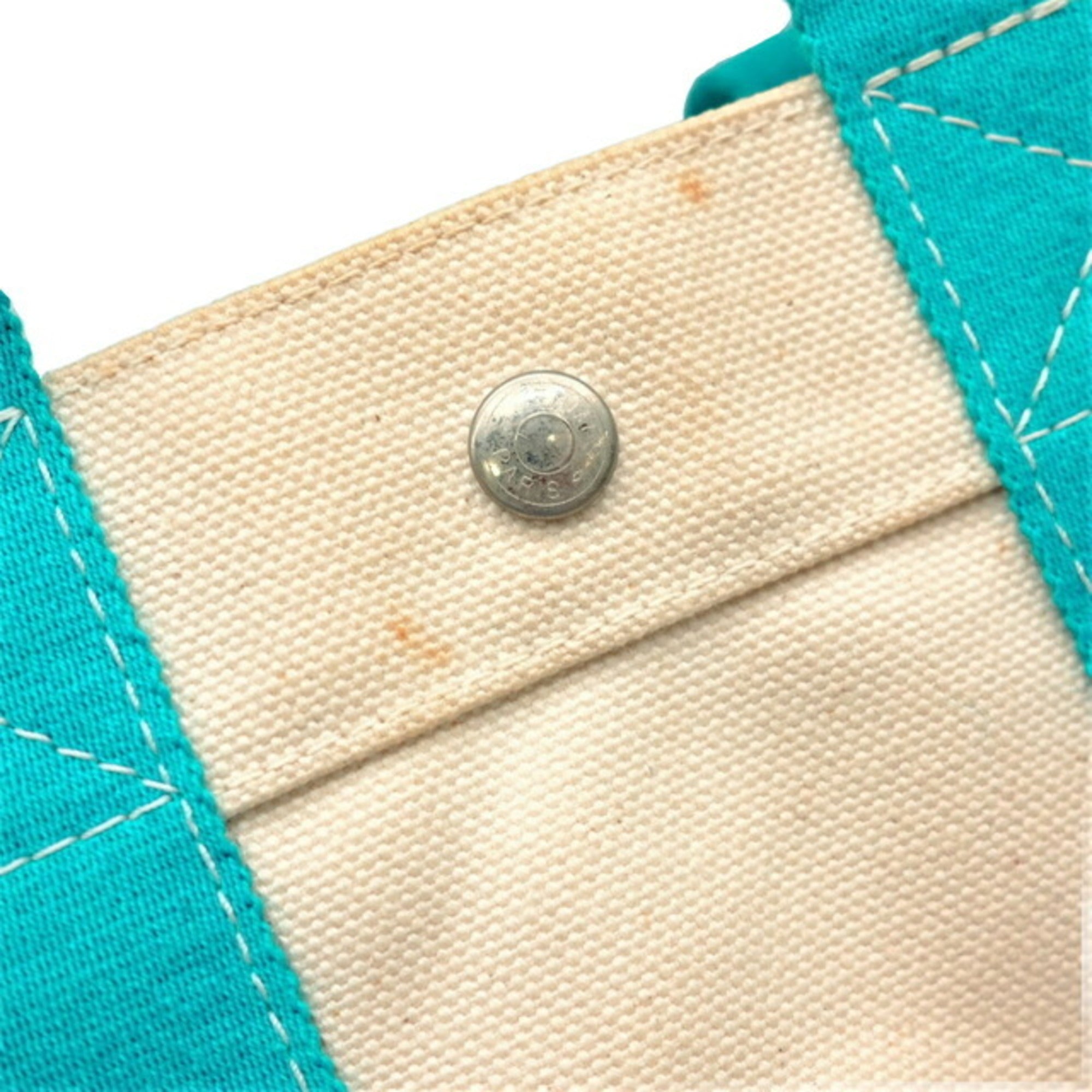 Hermes Beige Blue Natural Canvas Handbag Tote Bag (Pre-Owned)