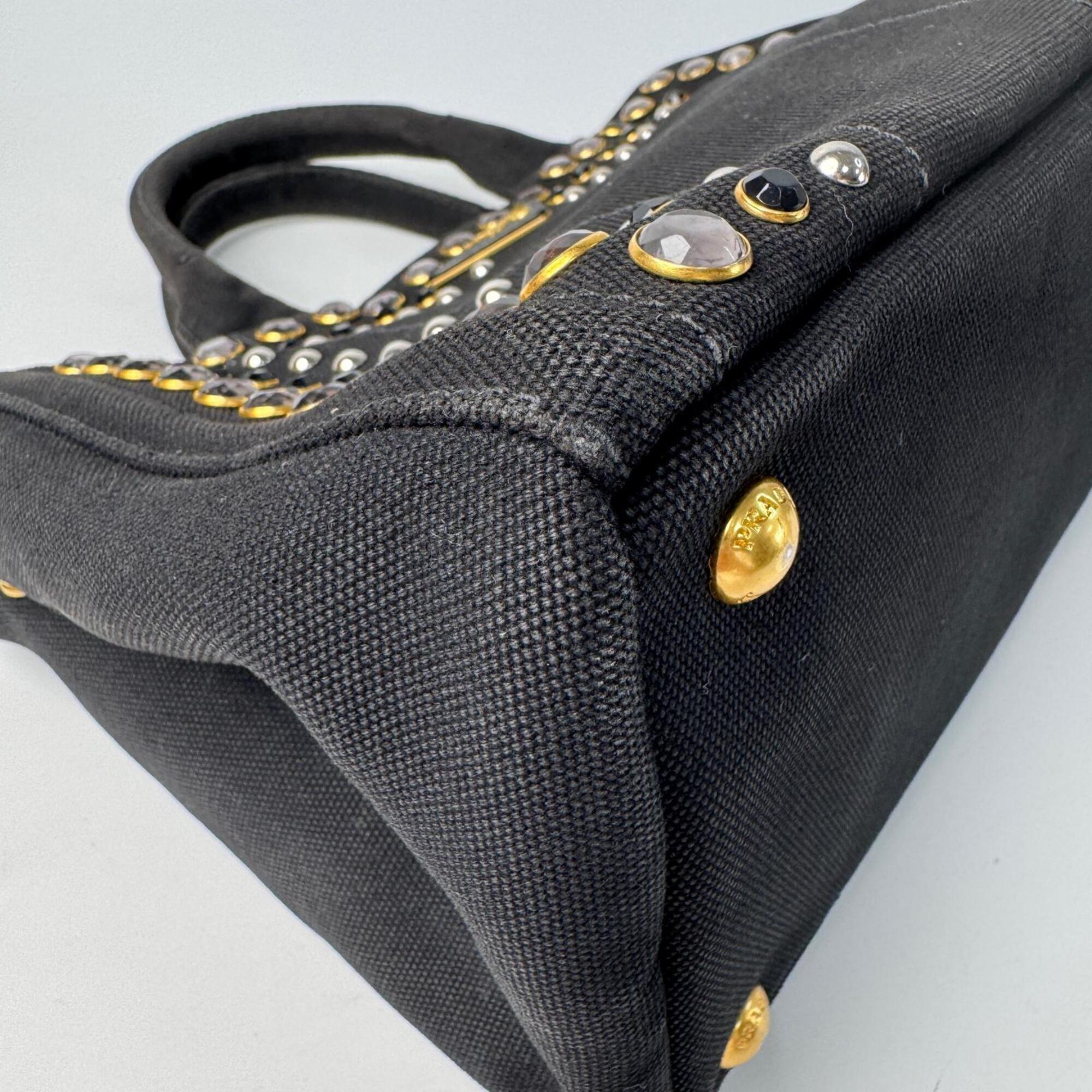 Prada Black Canvas Handbag Shoulder Bag Tote Bag (Pre-Owned)