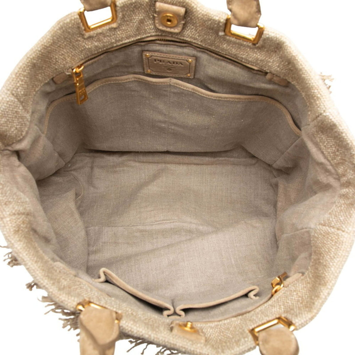 Prada Beige Cotton Linen Suede Shoulder Bag Tote Bag (Pre-Owned)