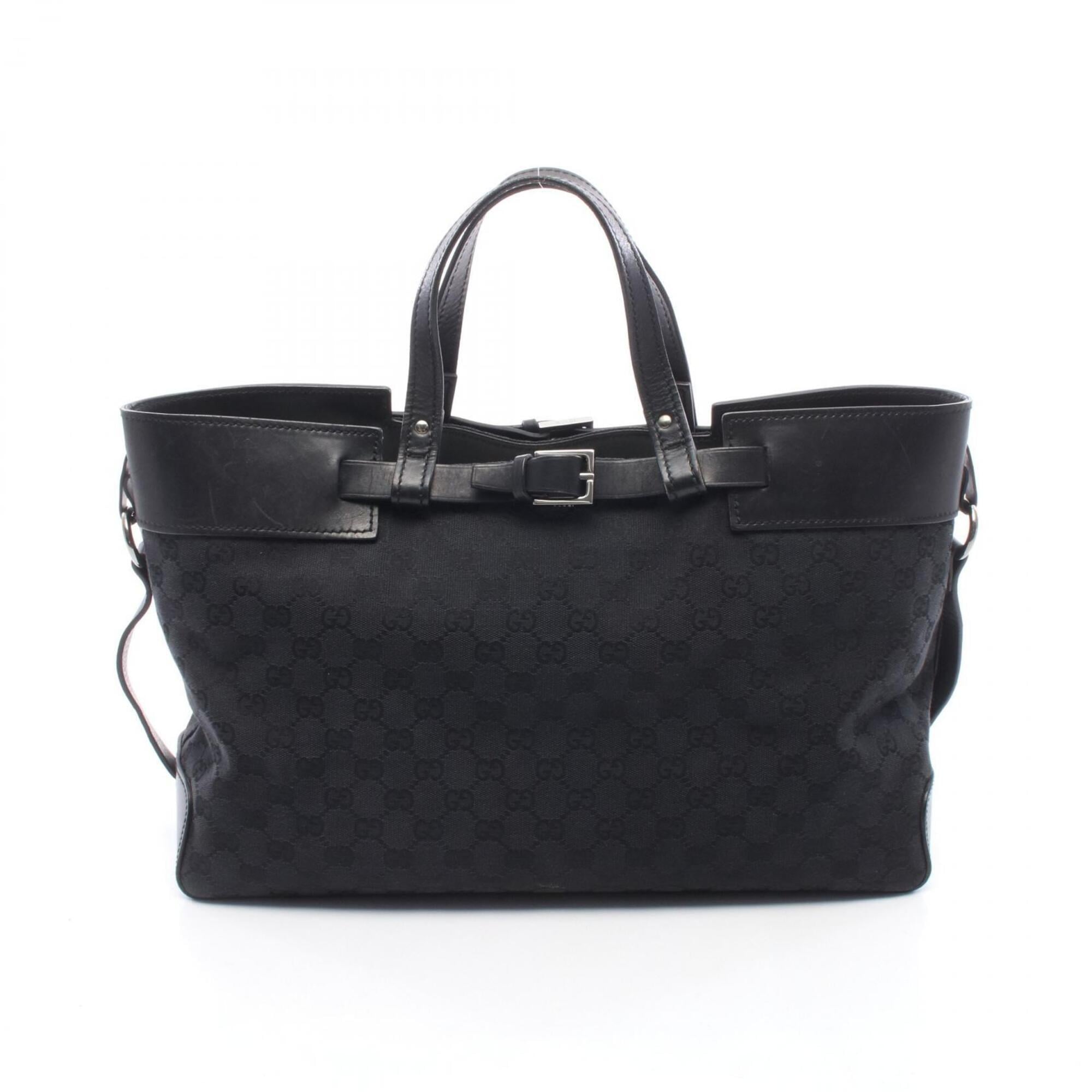 Gucci Black Canvas Leather Handbag Tote Bag (Pre-Owned)