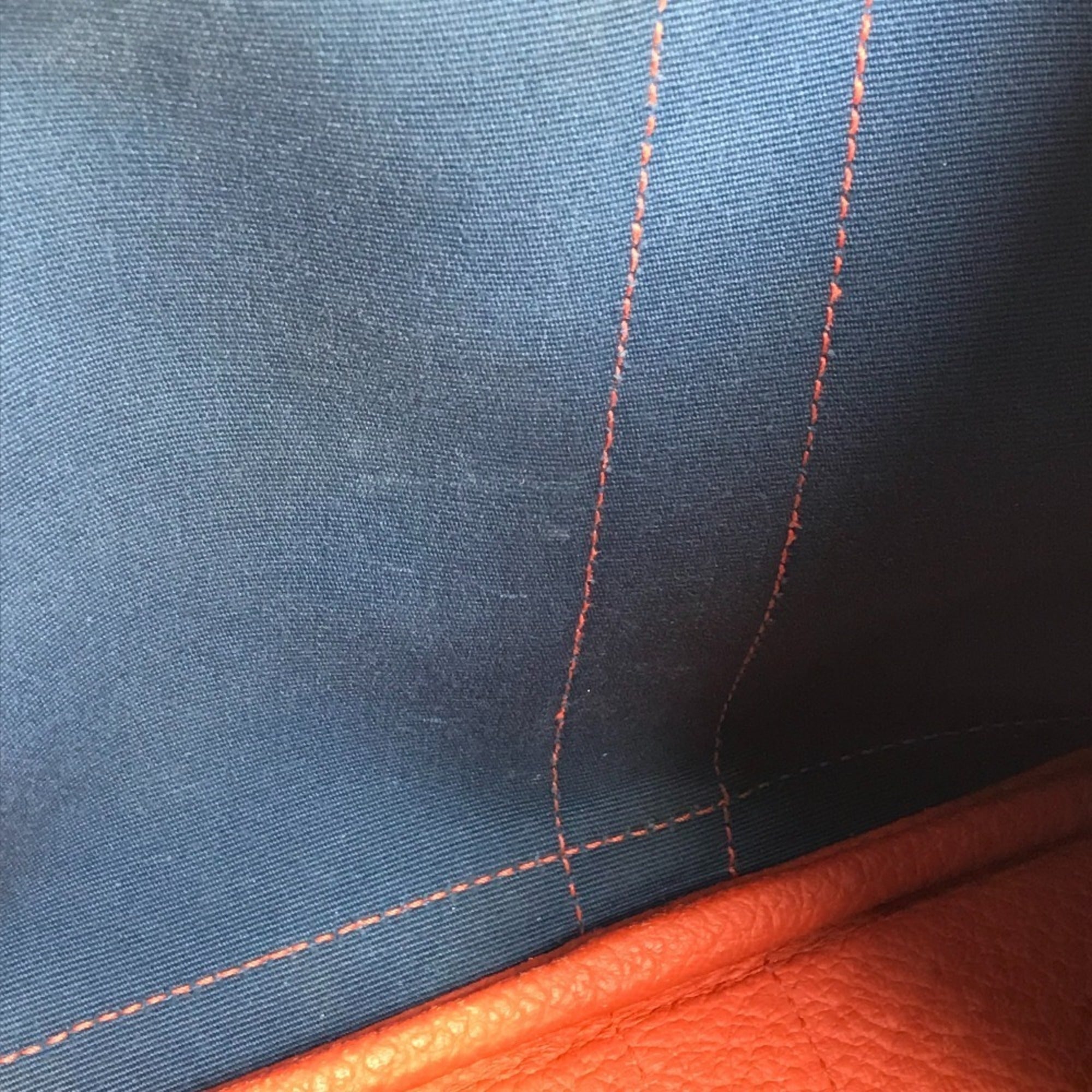 Hermes Blue Orange Canvas Leather Handbag Tote Bag (Pre-Owned)
