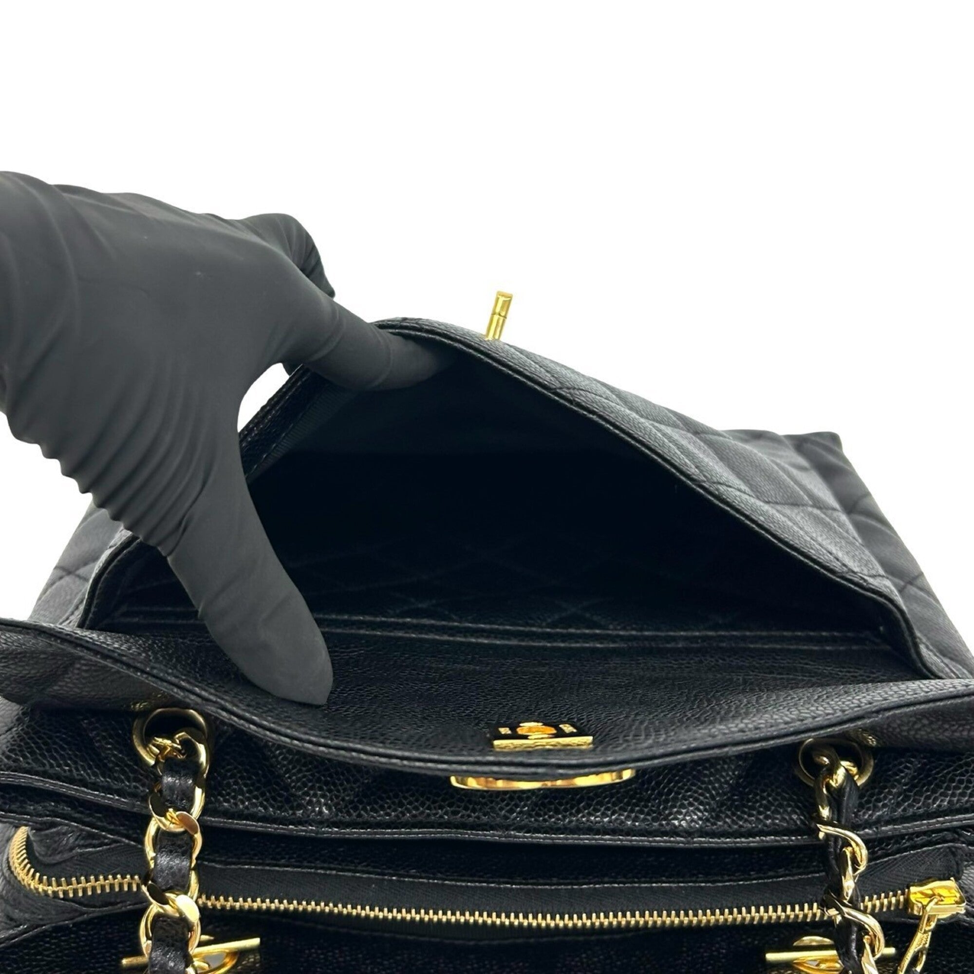 Chanel Black Grained Calfskin Shoulder Bag Tote Bag (Pre-Owned)