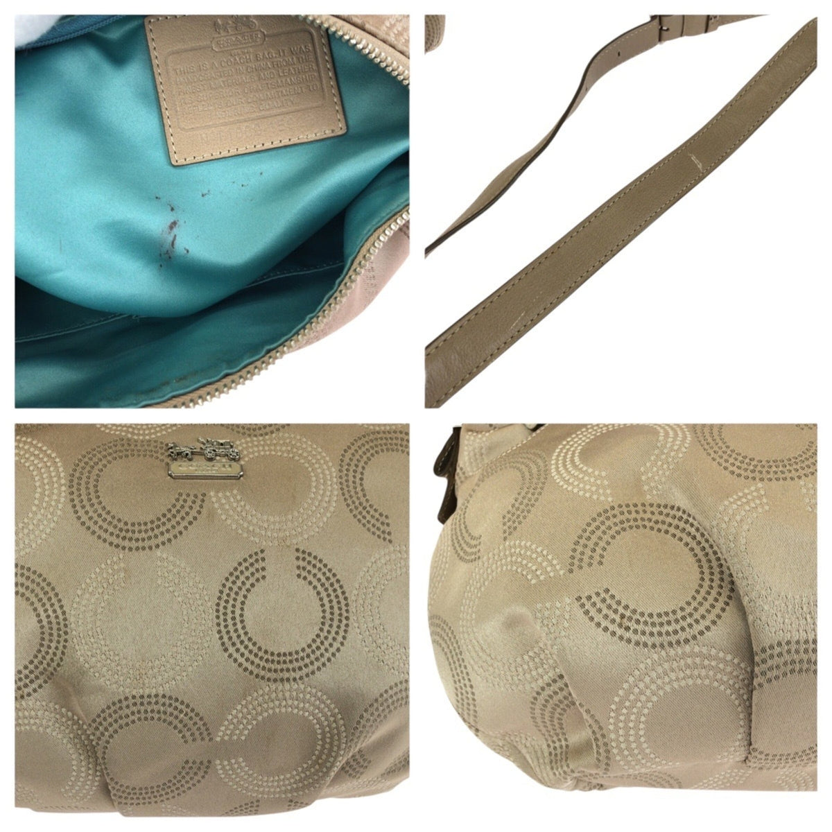 Coach Beige Satin Leather Handbag Shoulder Bag (Pre-Owned)