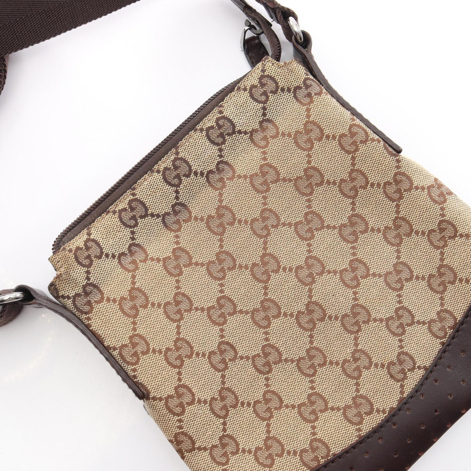 Gucci Beige Brown Canvas Leather Handbag Shoulder Bag (Pre-Owned)