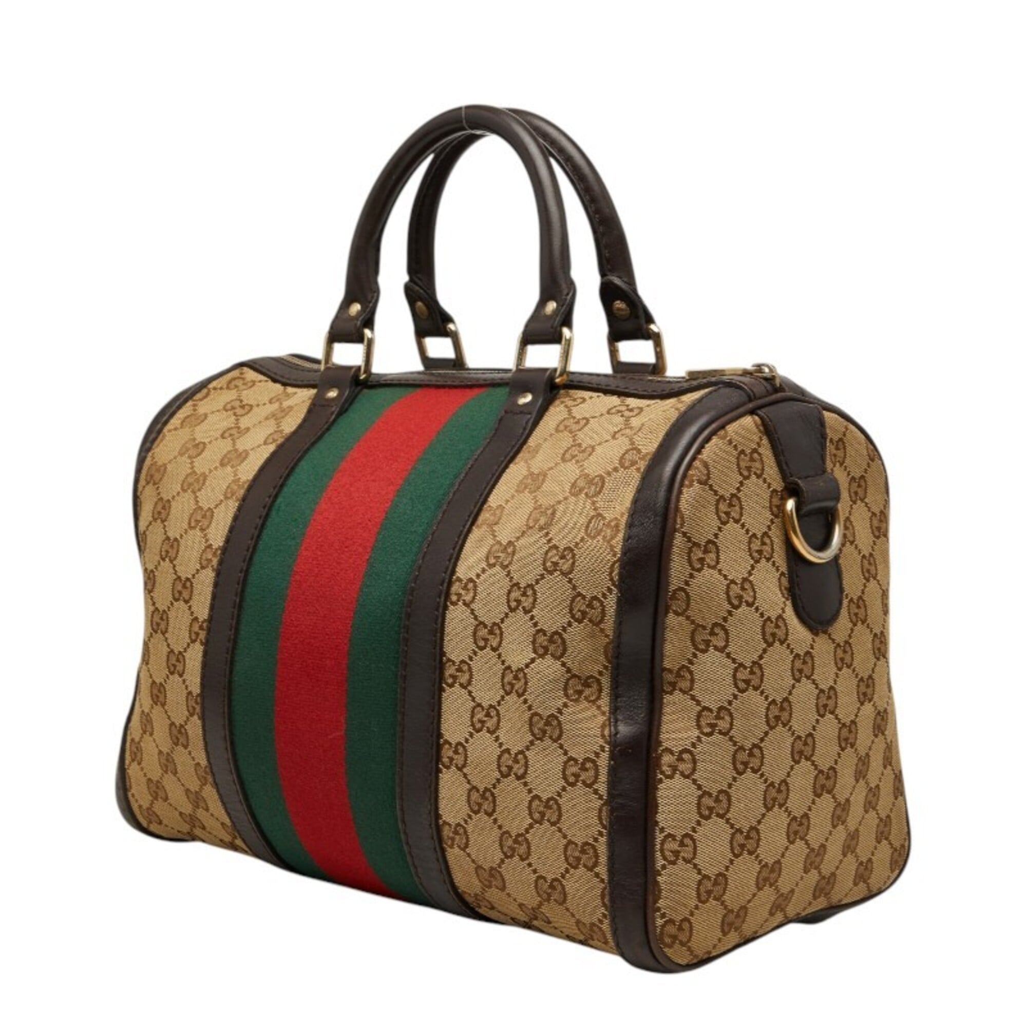 Gucci Beige Multi-Color Canvas Leather Boston Bag Shoulder Bag (Pre-Owned)