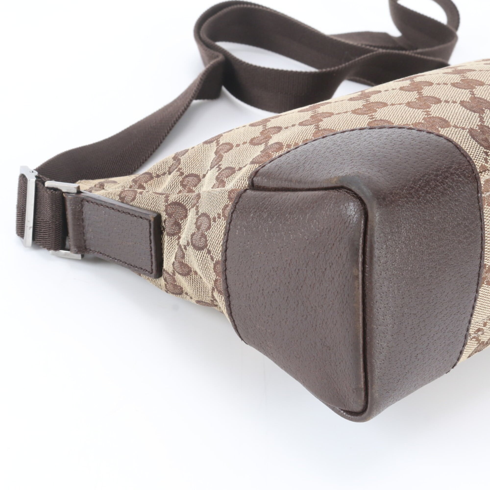 Gucci Beige Brown Leather Canvas Messenger Bag Shoulder Bag (Pre-Owned)