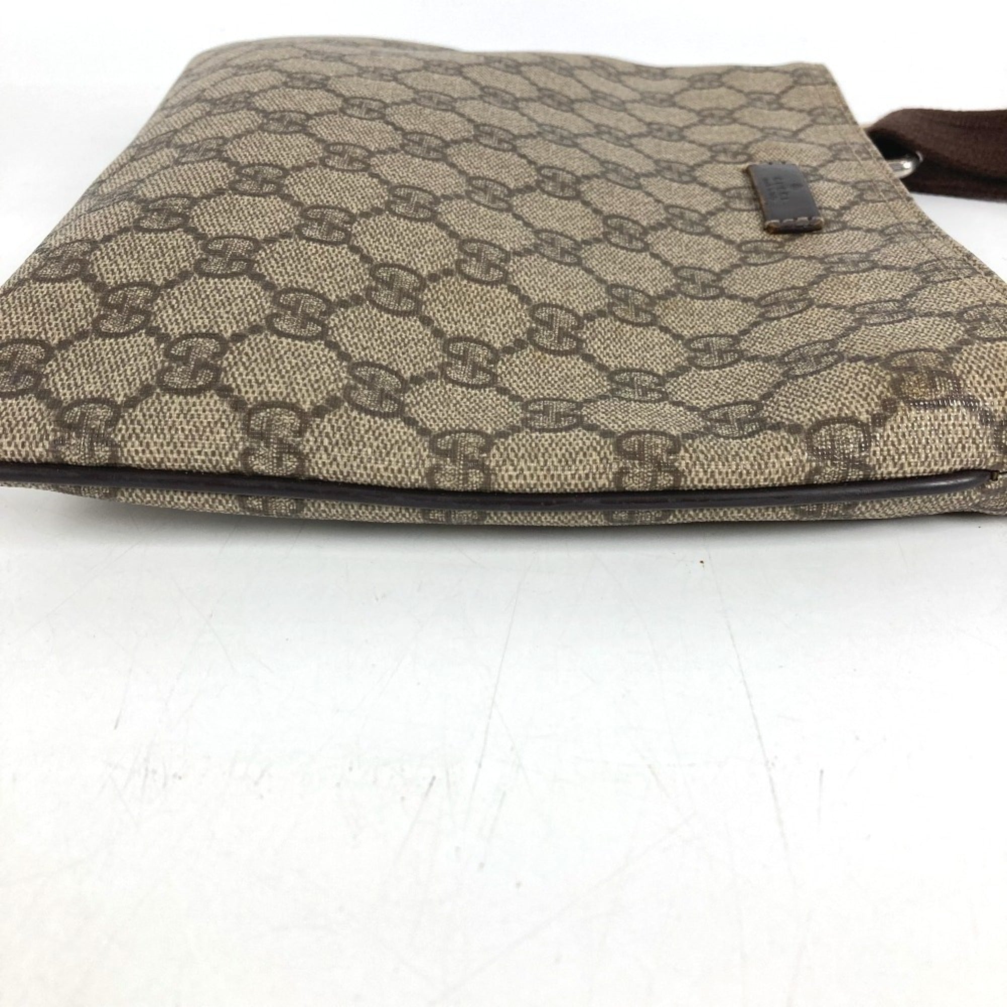 Gucci Beige Dark Brown Gg Leather Pvc Pochette Shoulder Bag (Pre-Owned)