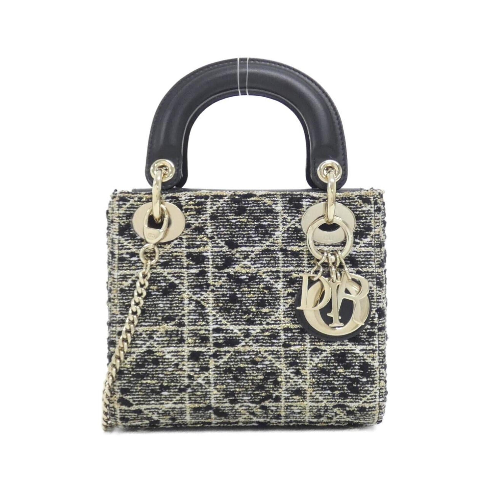 Christian Dior Black White Tweed Leather Handbag (Pre-Owned)