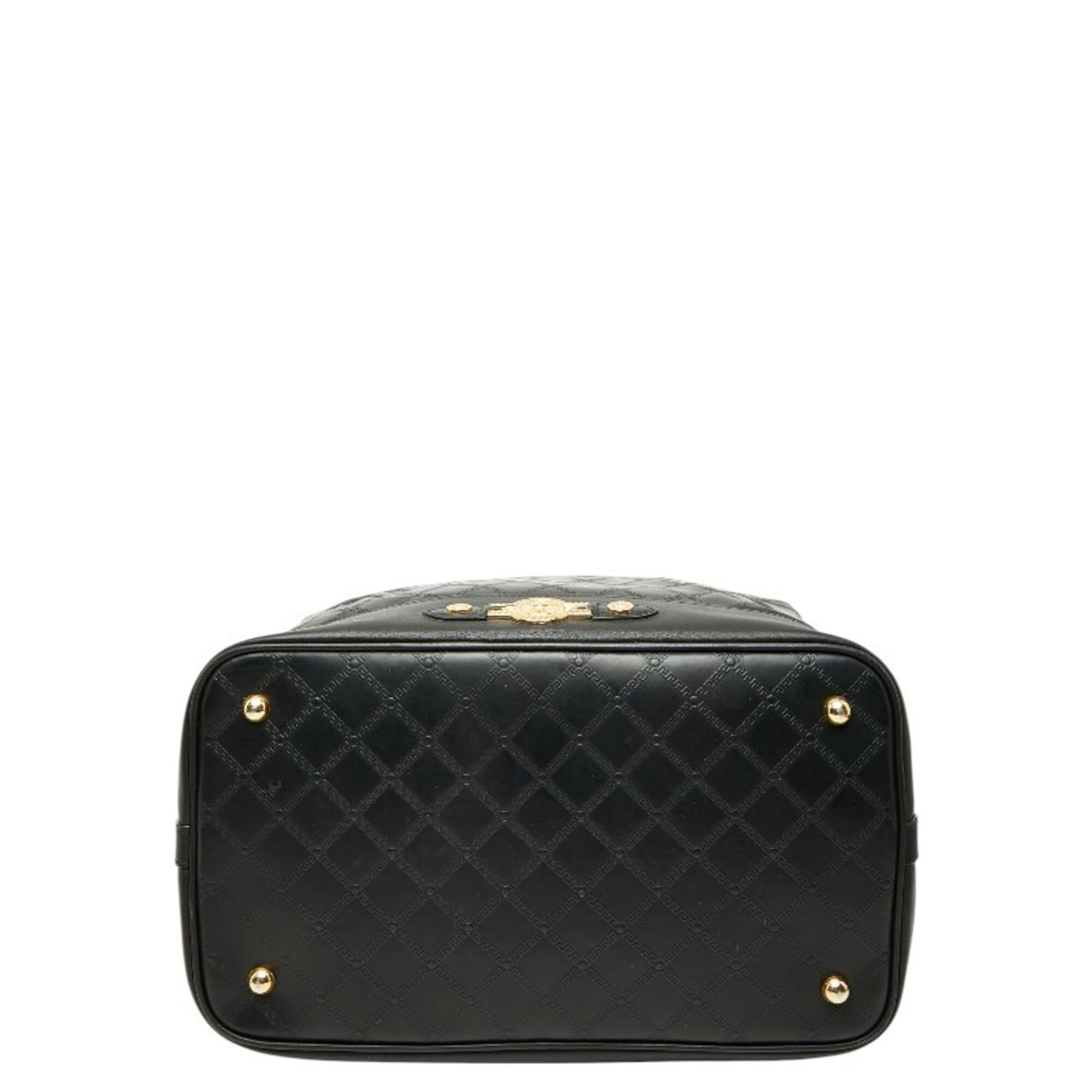 Versace Black Gold Leather Boston Bag Tote Bag (Pre-Owned)