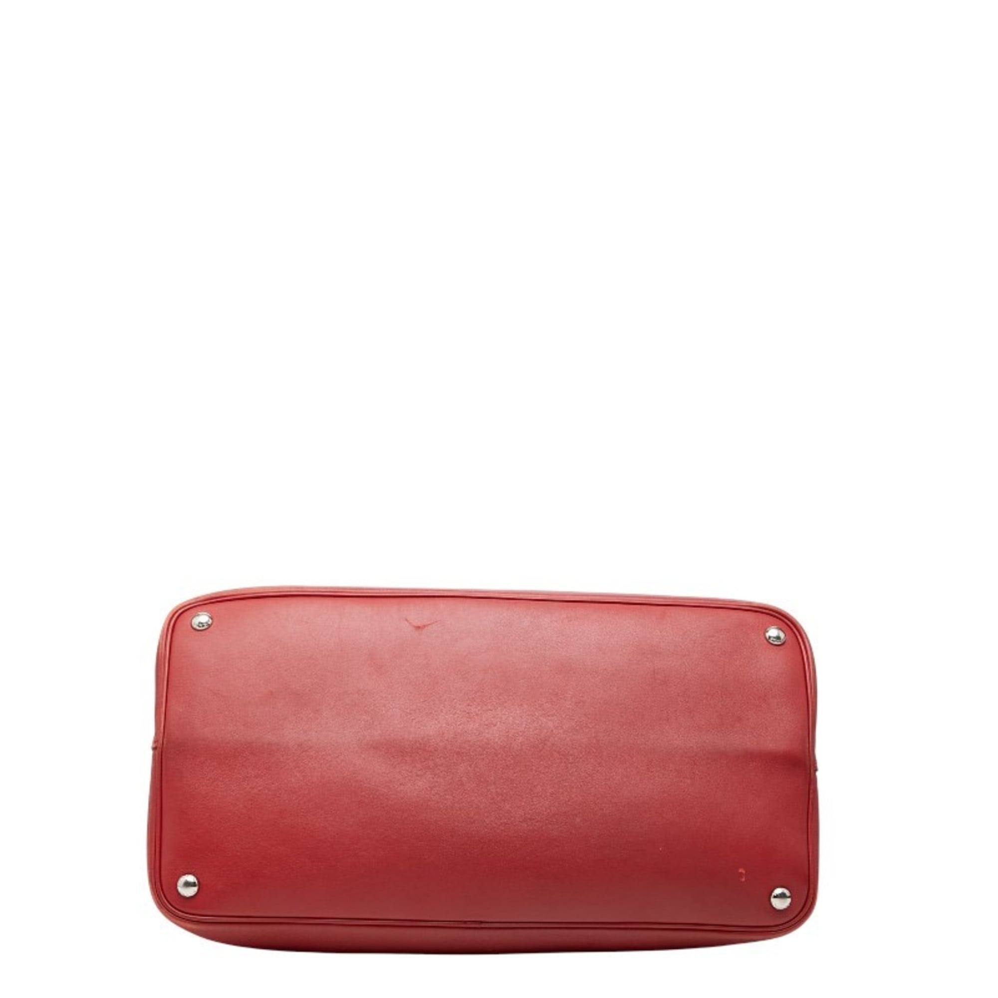 Prada Red Color Leather Shoulder Bag Tote Bag (Pre-Owned)