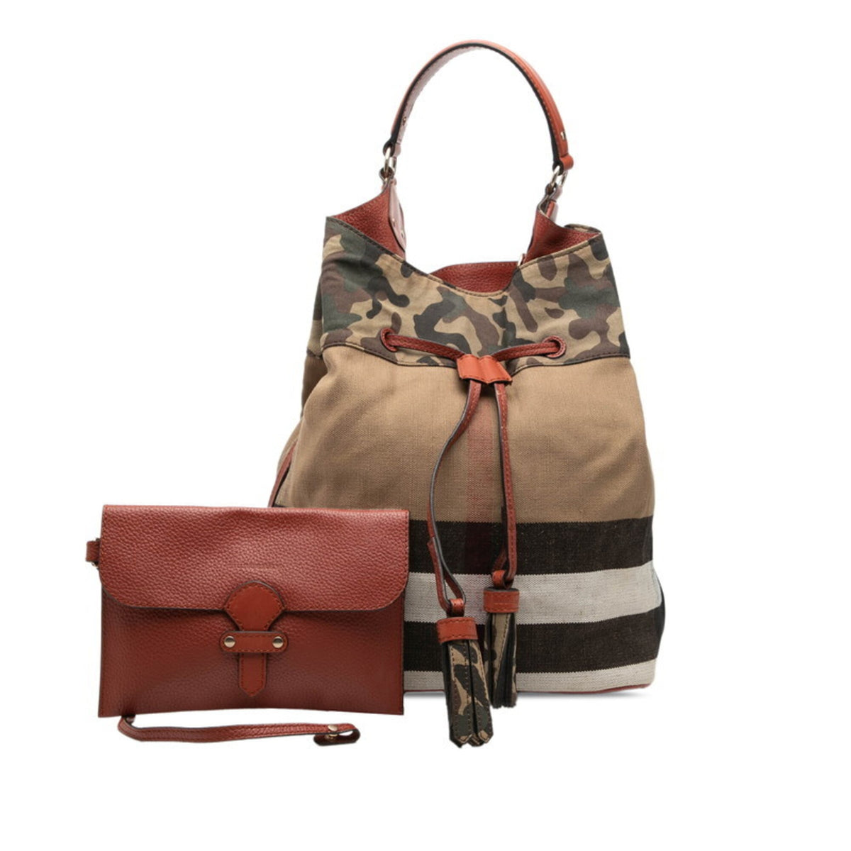 Burberry Beige Multi-Color Canvas Leather Handbag (Pre-Owned)