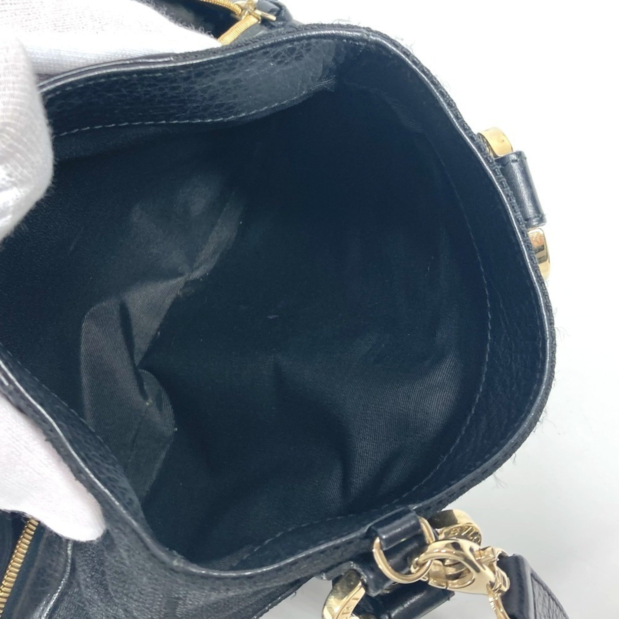 Bvlgari Black Leather Canvas Handbag Shoulder Bag Tote Bag (Pre-Owned)