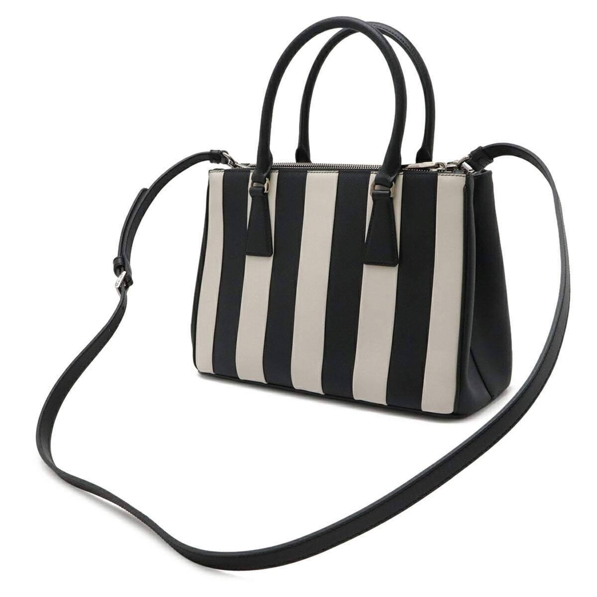 Prada Black Nero Talco White Leather Handbag Shoulder Bag (Pre-Owned)
