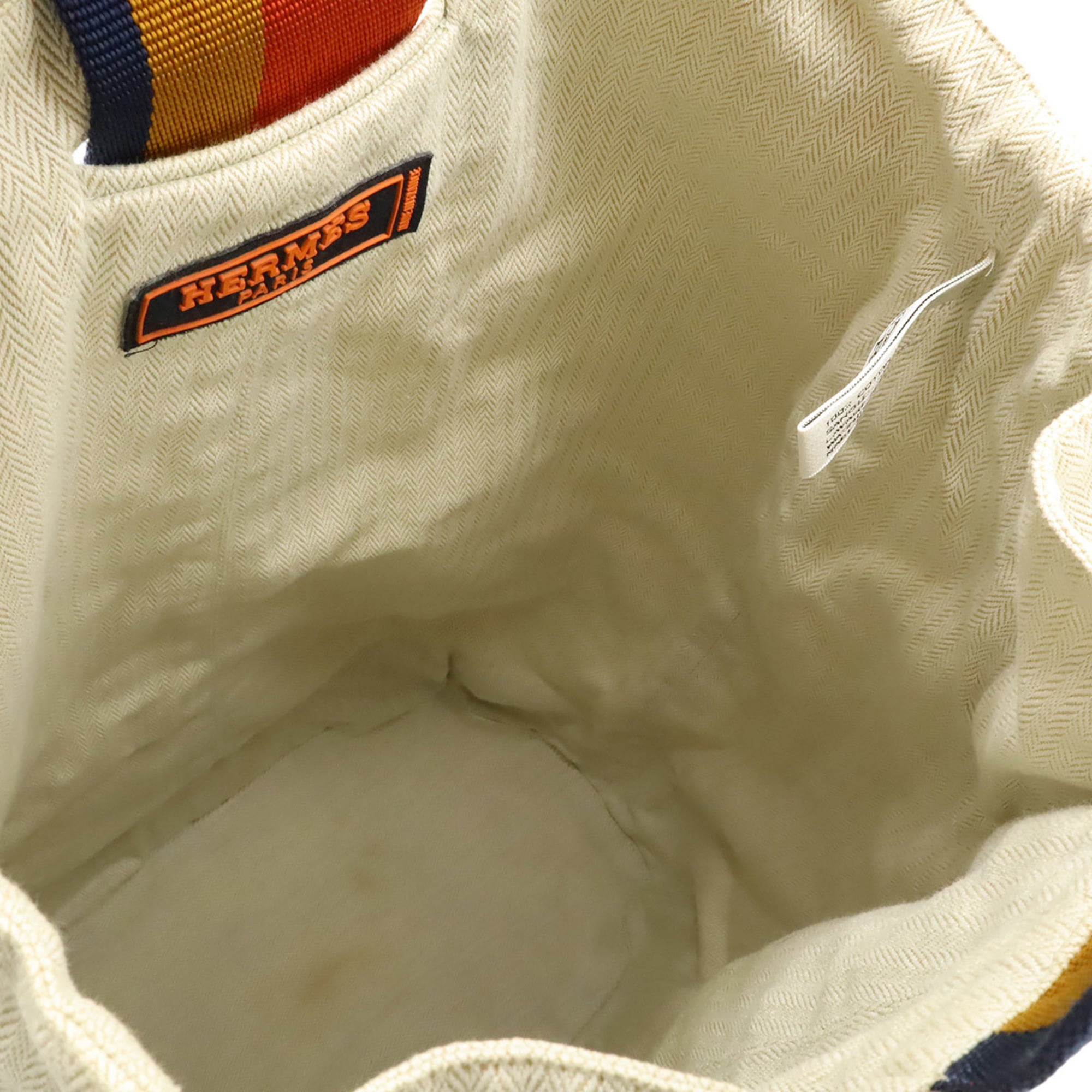 Hermes Natural Navy Orange Yellow Canvas Shoulder Bag Sling Bag (Pre-Owned)