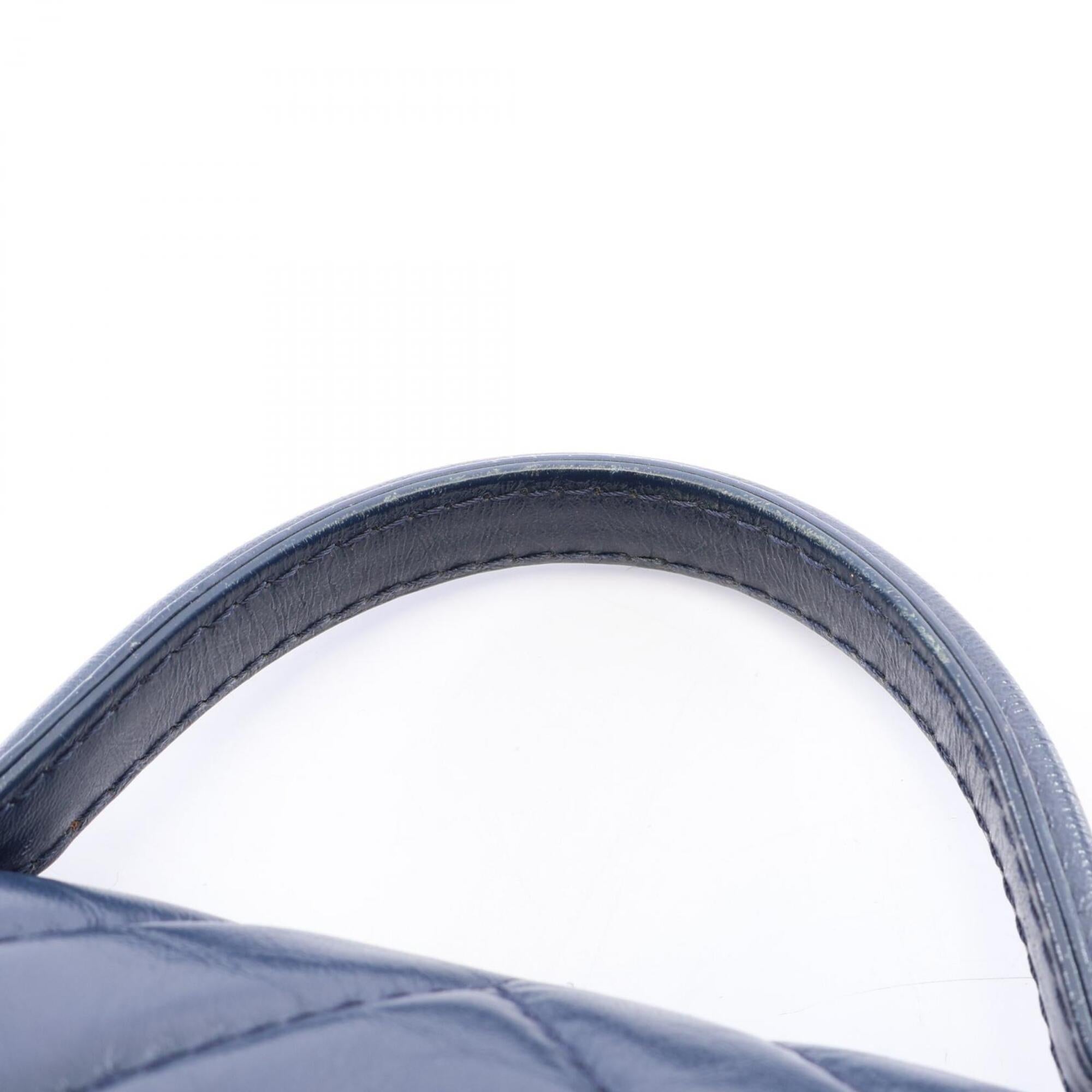 Chanel Navy Leather Handbag Shoulder Bag (Pre-Owned)