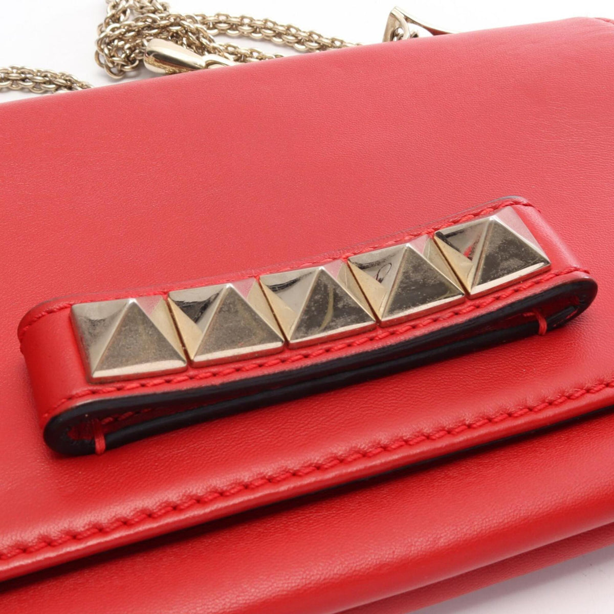 Valentino Red Color Leather Handbag Shoulder Bag (Pre-Owned)