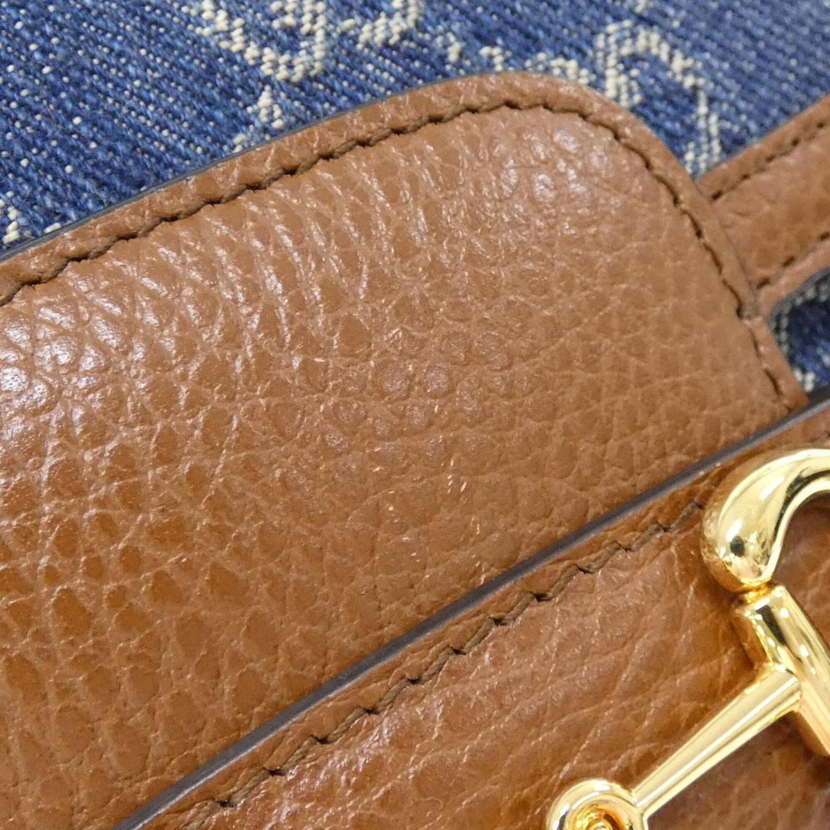 Gucci Dark Blue Ivory Jacquard Denim Leather Shoulder Bag (Pre-Owned)