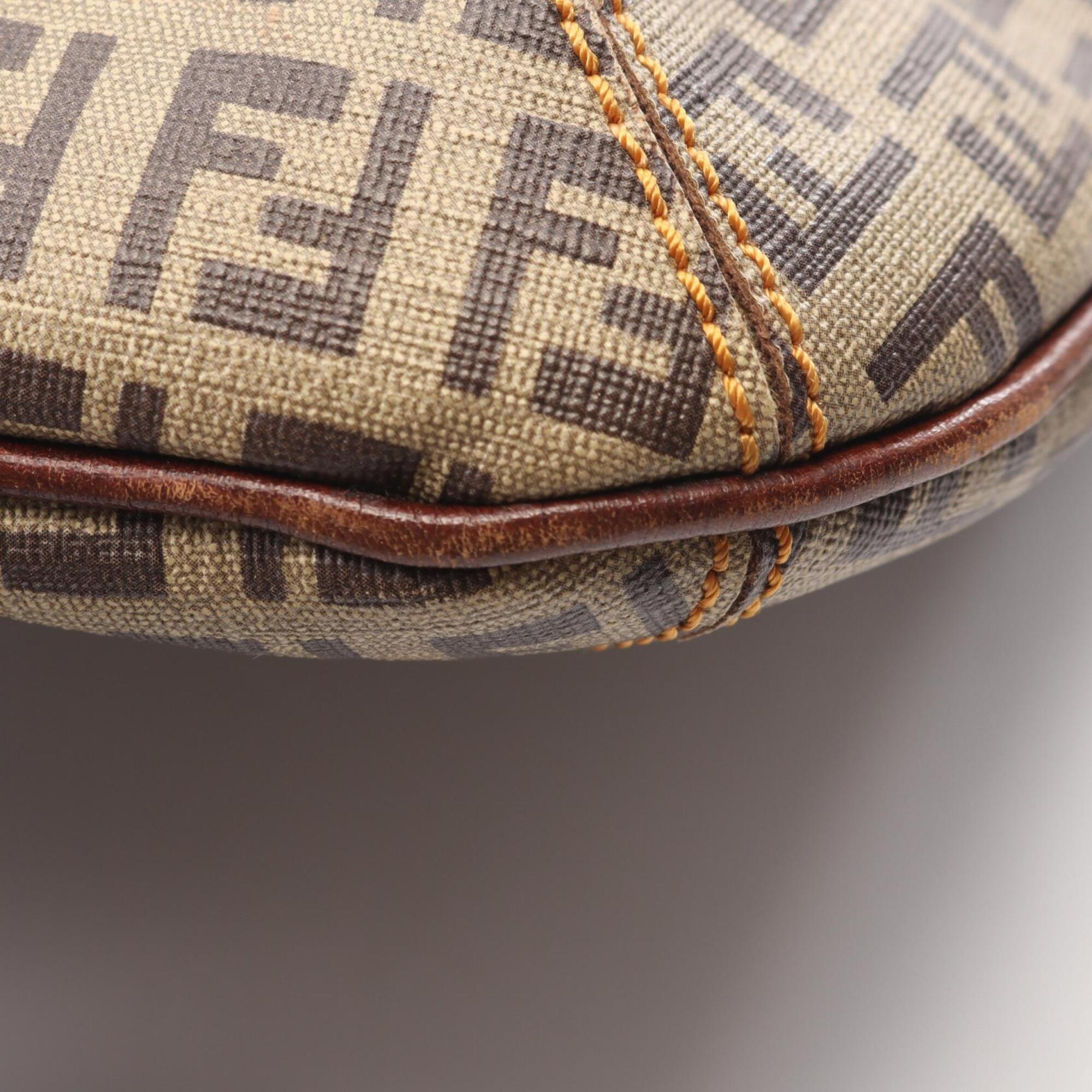 Fendi Beige Black Brown Canvas Leather Handbag Shoulder Bag (Pre-Owned)