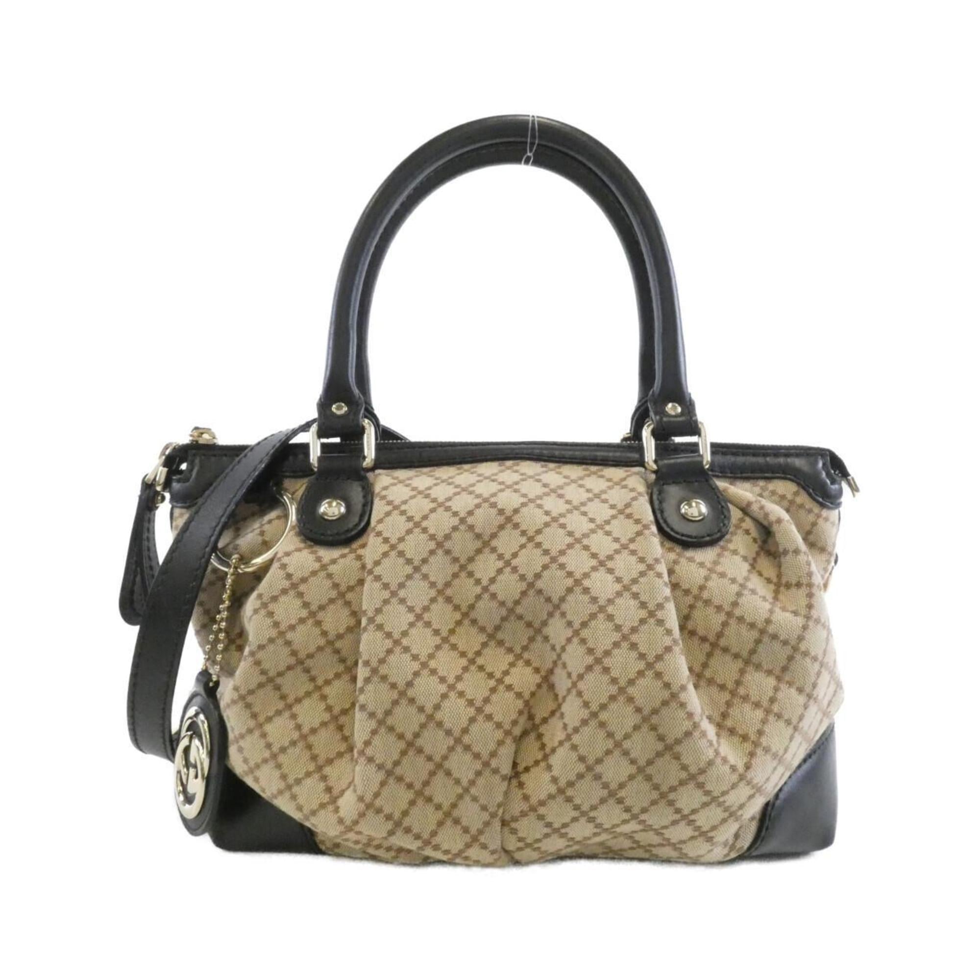 Gucci Beige Canvas Leather Handbag Shoulder Bag (Pre-Owned)