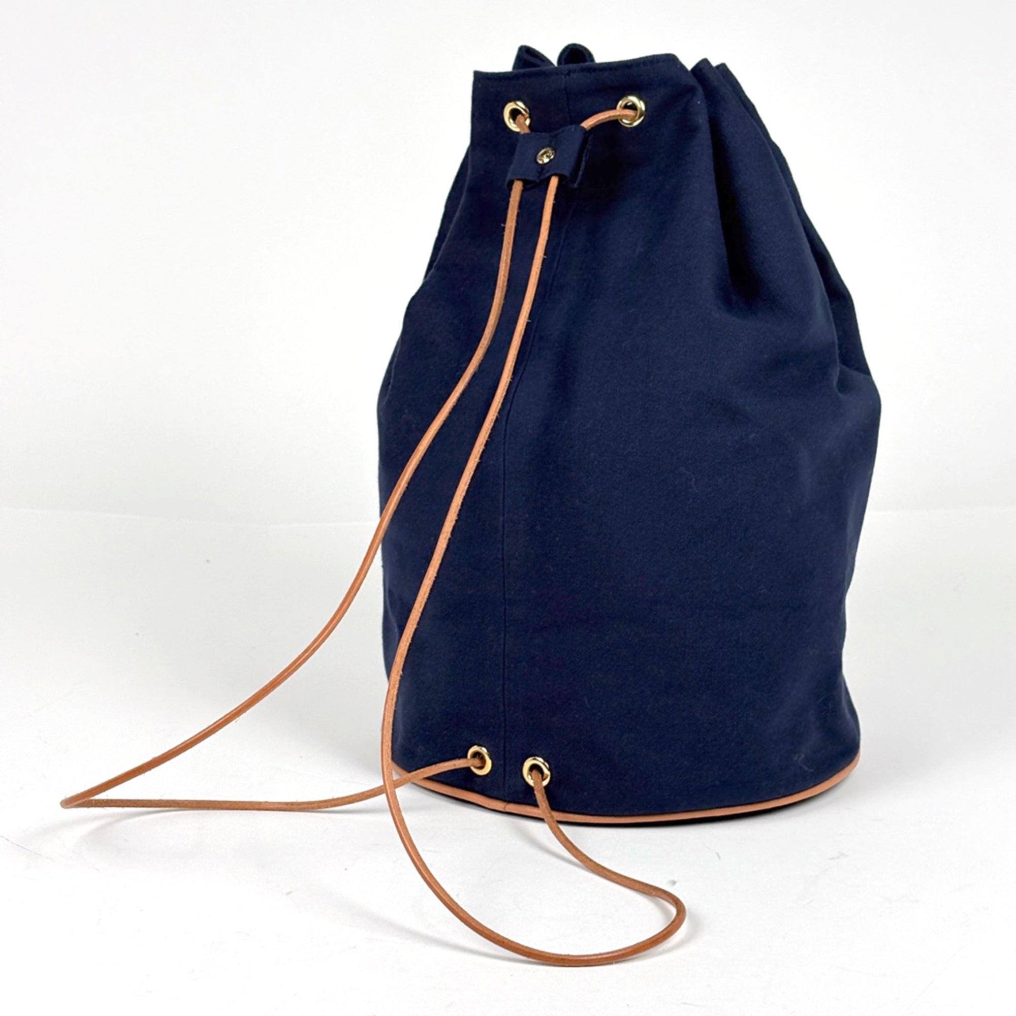 Hermes Brown Navy Canvas Leather Shoulder Bag (Pre-Owned)