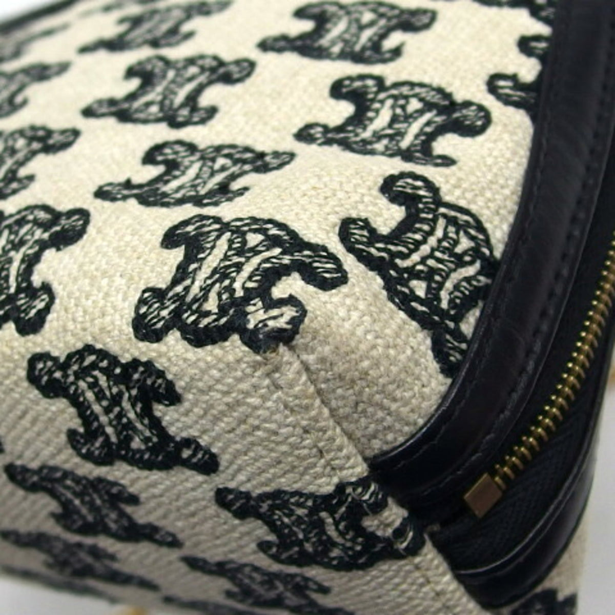 Celine Black Ivory White Canvas Leather Shoulder Bag (Pre-Owned)