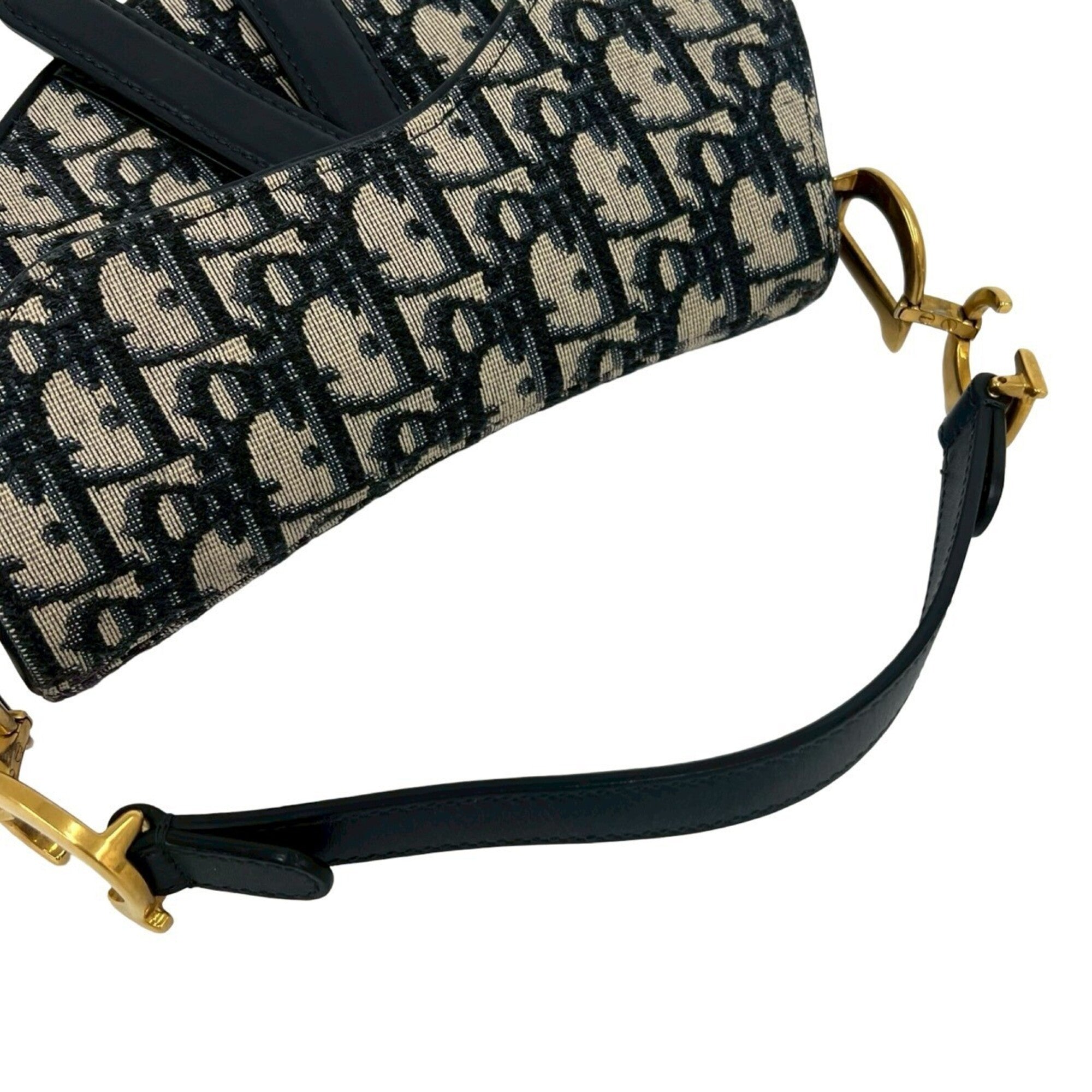 Christian Dior Navy Canvas Leather Handbag Saddle Bag Shoulder Bag (Pre-Owned)