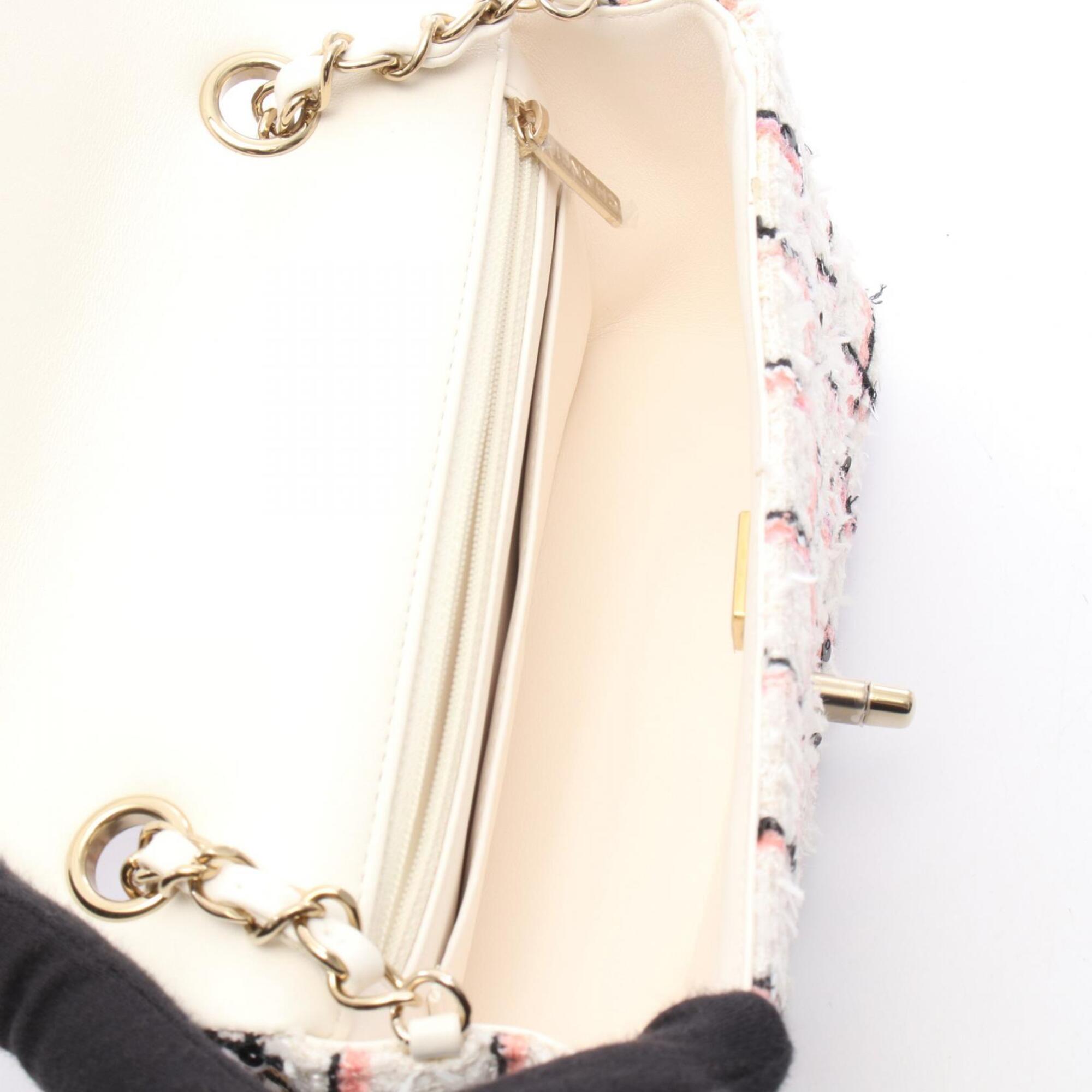 Chanel Black Pink White Fabric Leather Handbag Shoulder Bag (Pre-Owned)