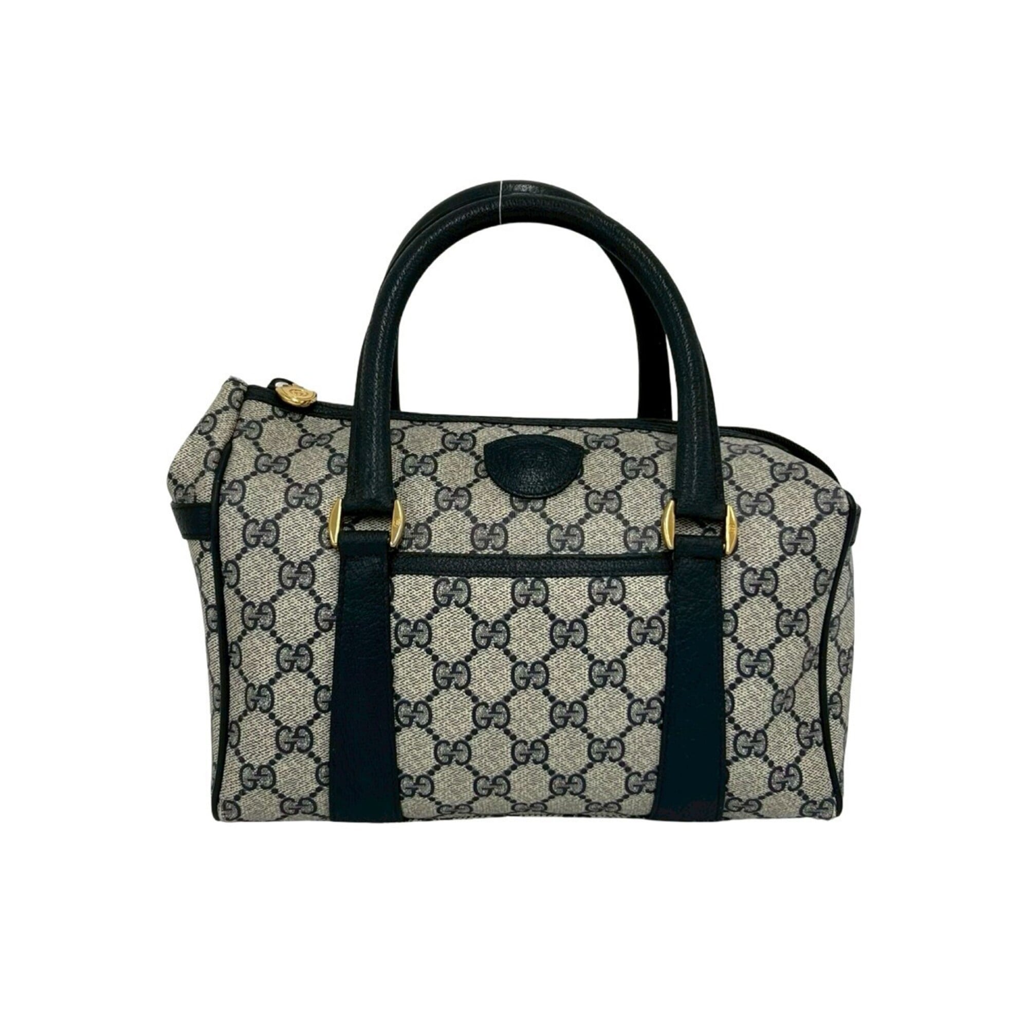 Gucci Navy Pvc Leather Boston Bag Handbag (Pre-Owned)