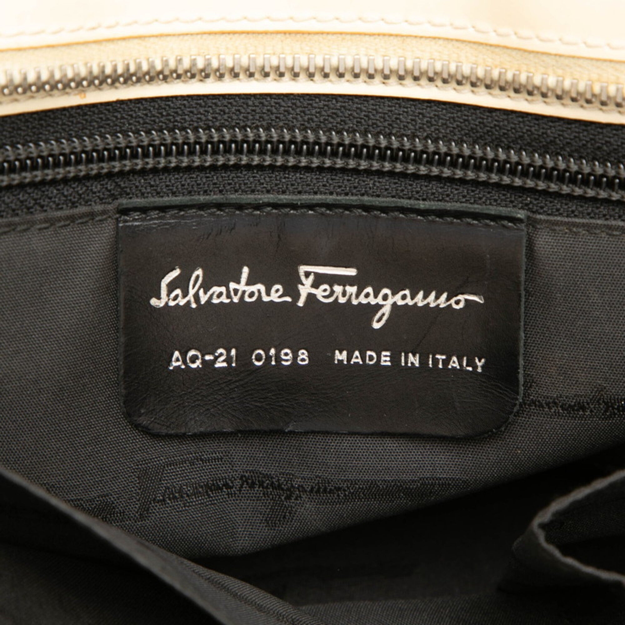 Salvatore Ferragamo Gancini Beige Cream Canvas Leather Handbag (Pre-Owned)