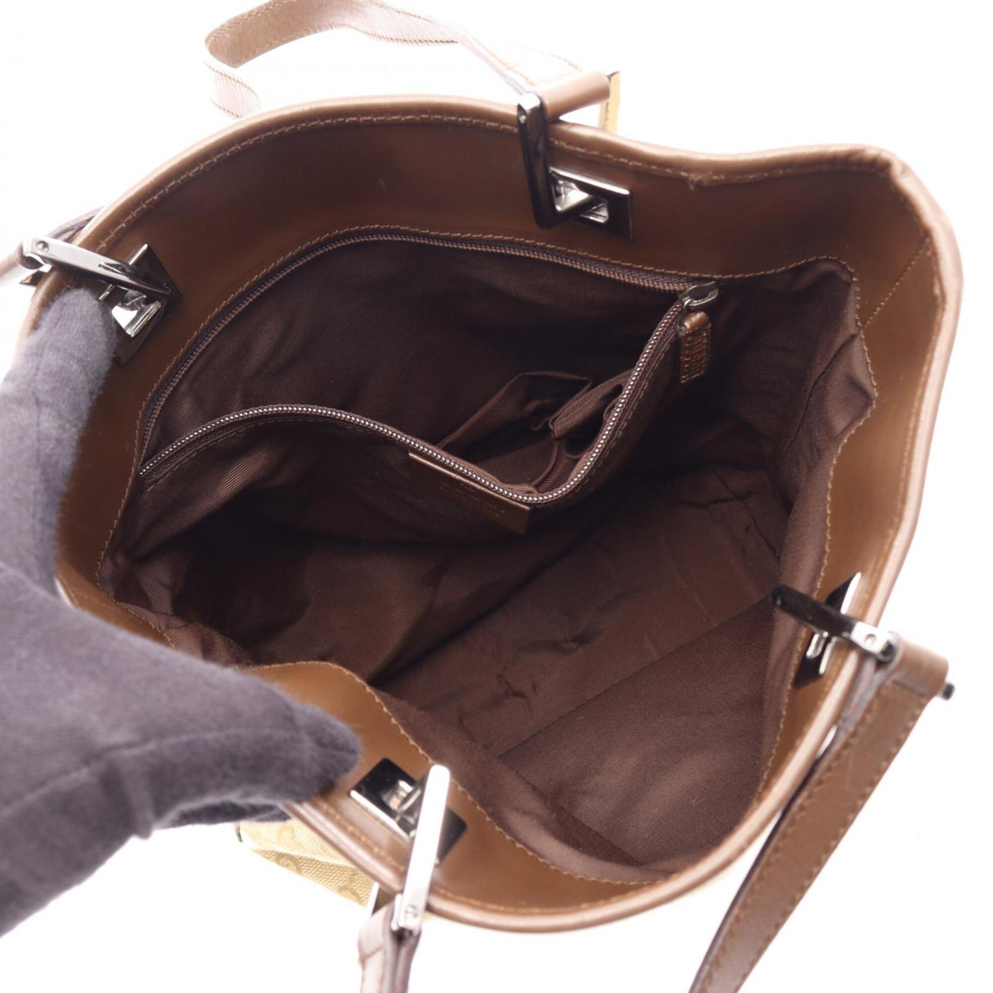 Gucci Beige Brown Canvas Leather Handbag Tote Bag (Pre-Owned)