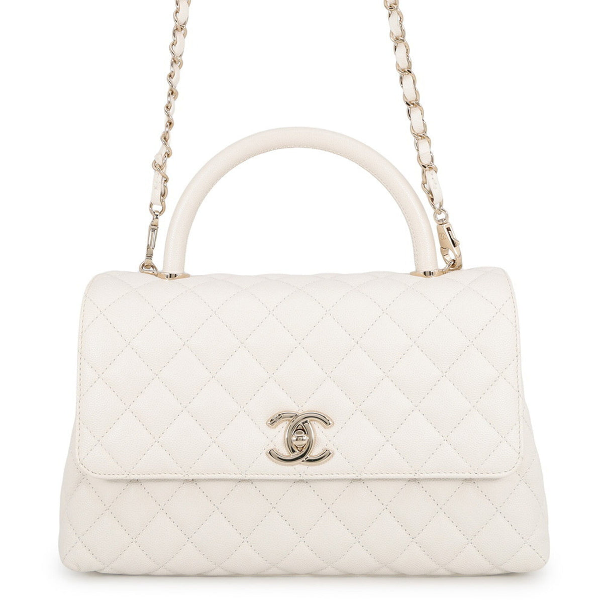 Chanel Matelasse White Grained Calfskin Handbag (Pre-Owned)