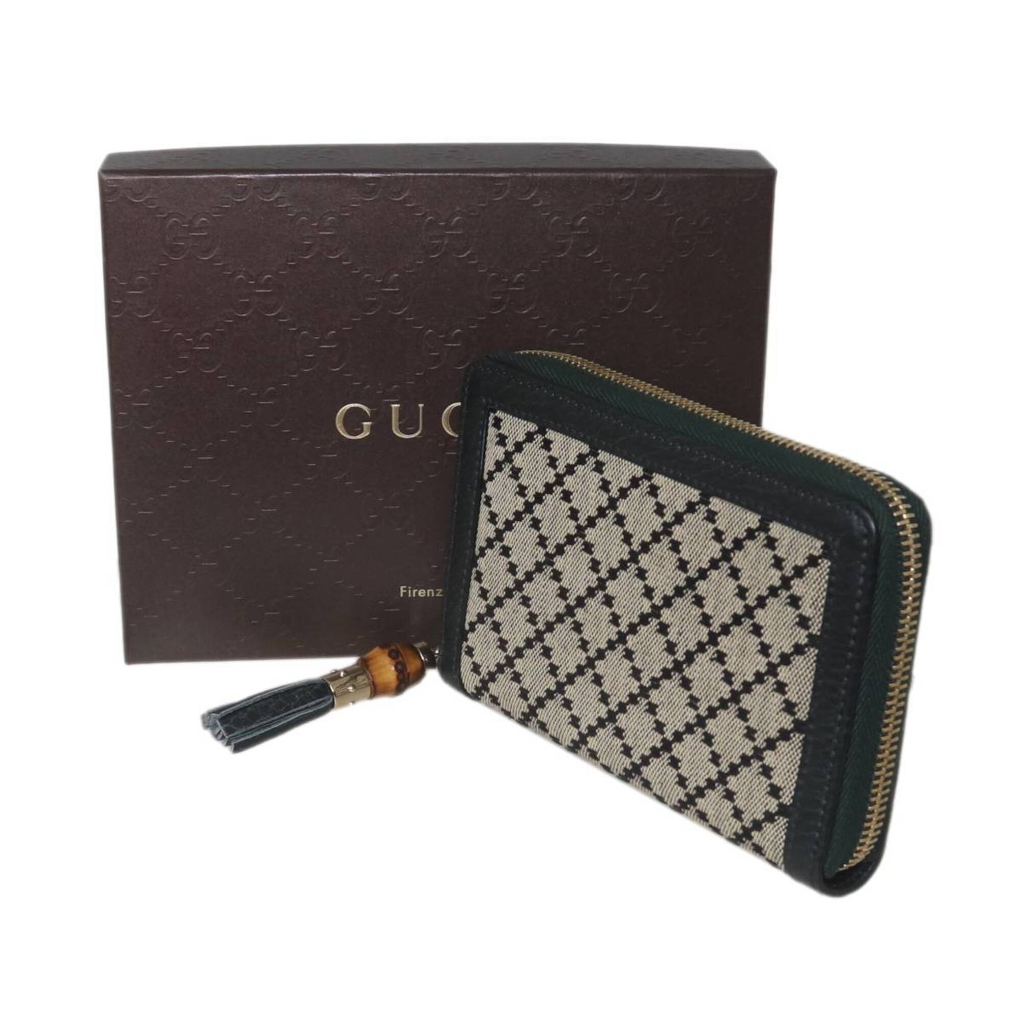 Gucci Diamante Beige Black Canvas Leather Wallet (Bi-Fold) (Pre-Owned)
