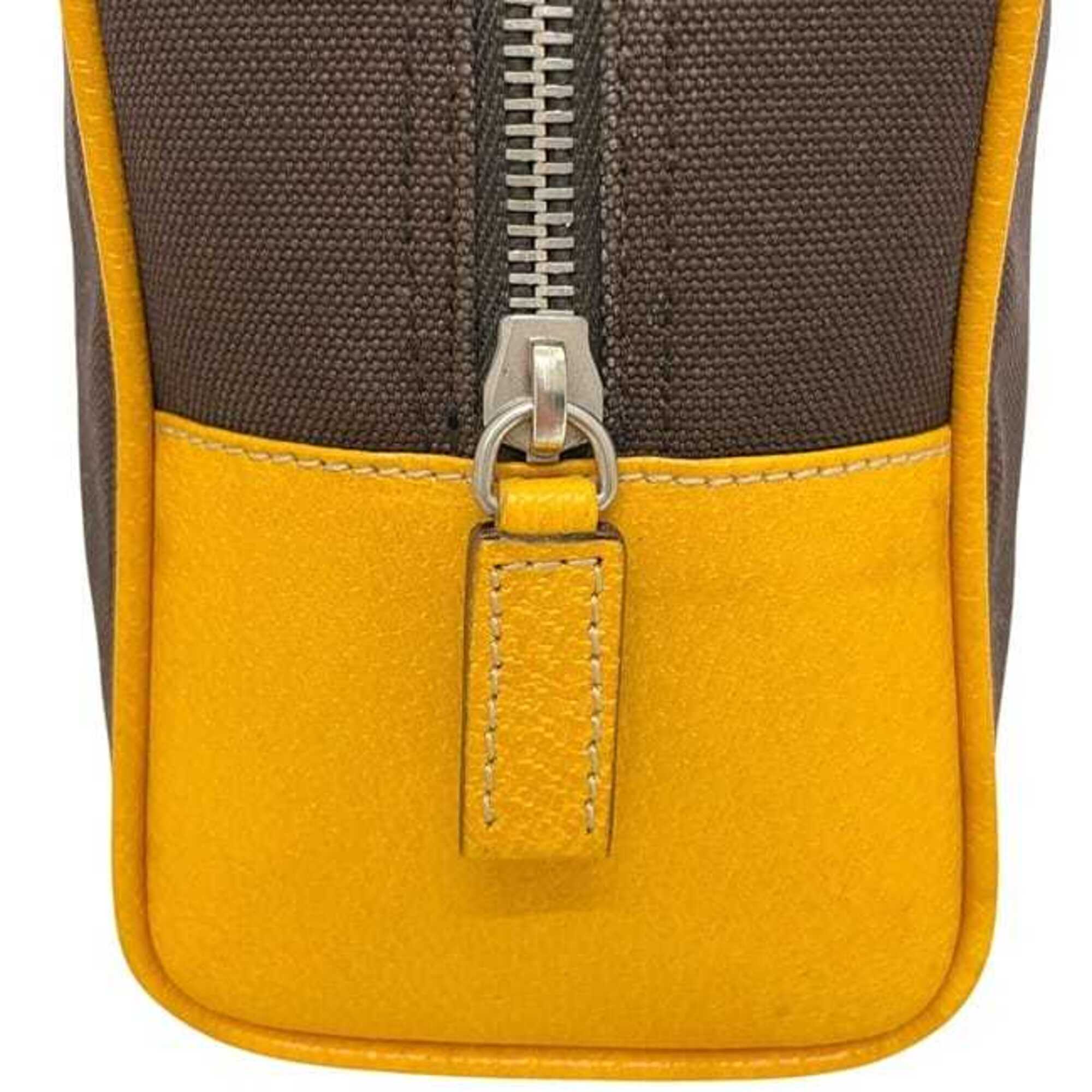 Prada Brown Orange Canvas Leather Handbag (Pre-Owned)