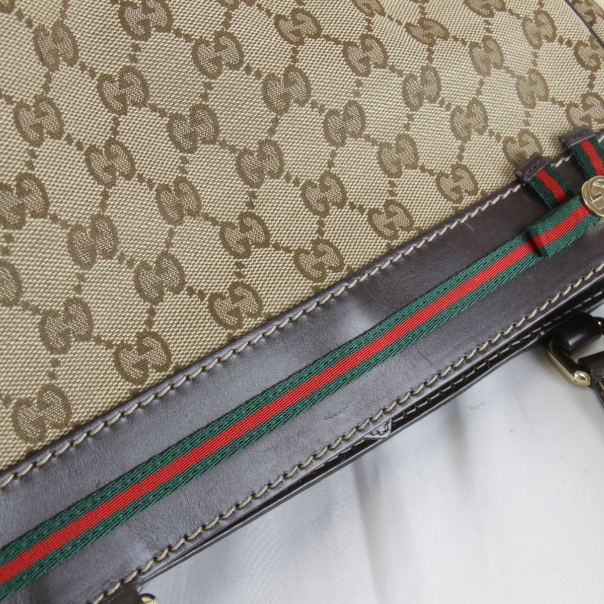 Gucci Brown Gg Canvas Leather Tote Bag (Pre-Owned)