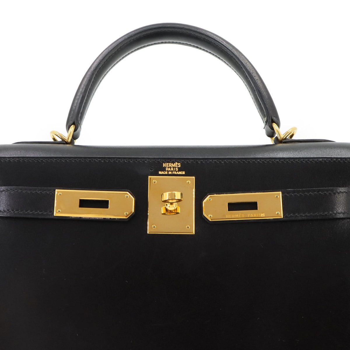 Hermes Black Box Calf Leather Handbag (Pre-Owned)