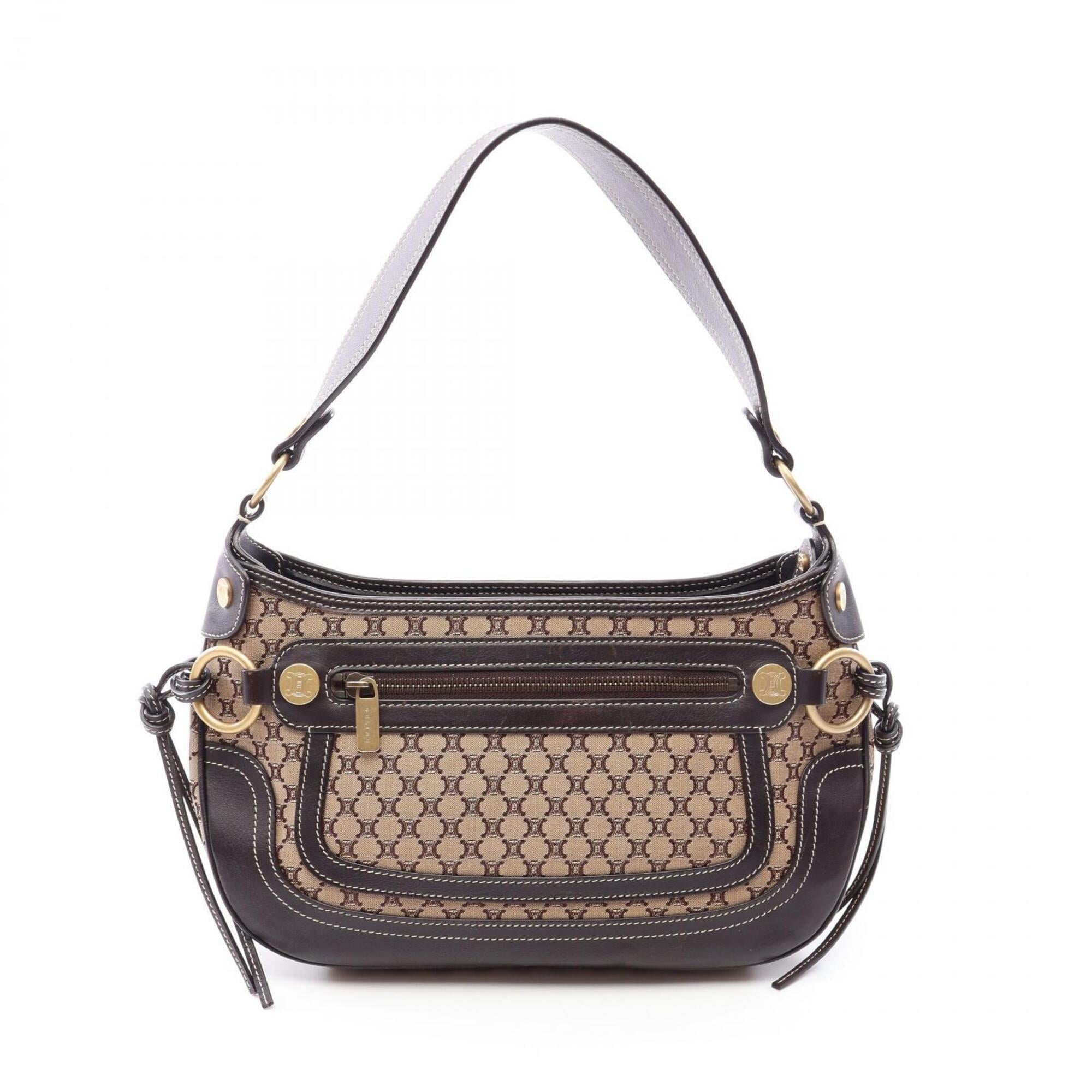 Celine Beige Brown Canvas Leather Handbag Shoulder Bag (Pre-Owned)