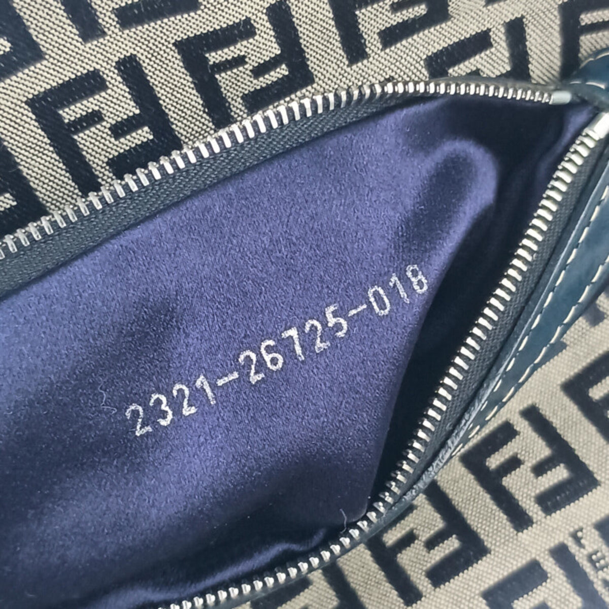 Fendi Zucca Gray Navy Canvas Leather Handbag Shoulder Bag (Pre-Owned)