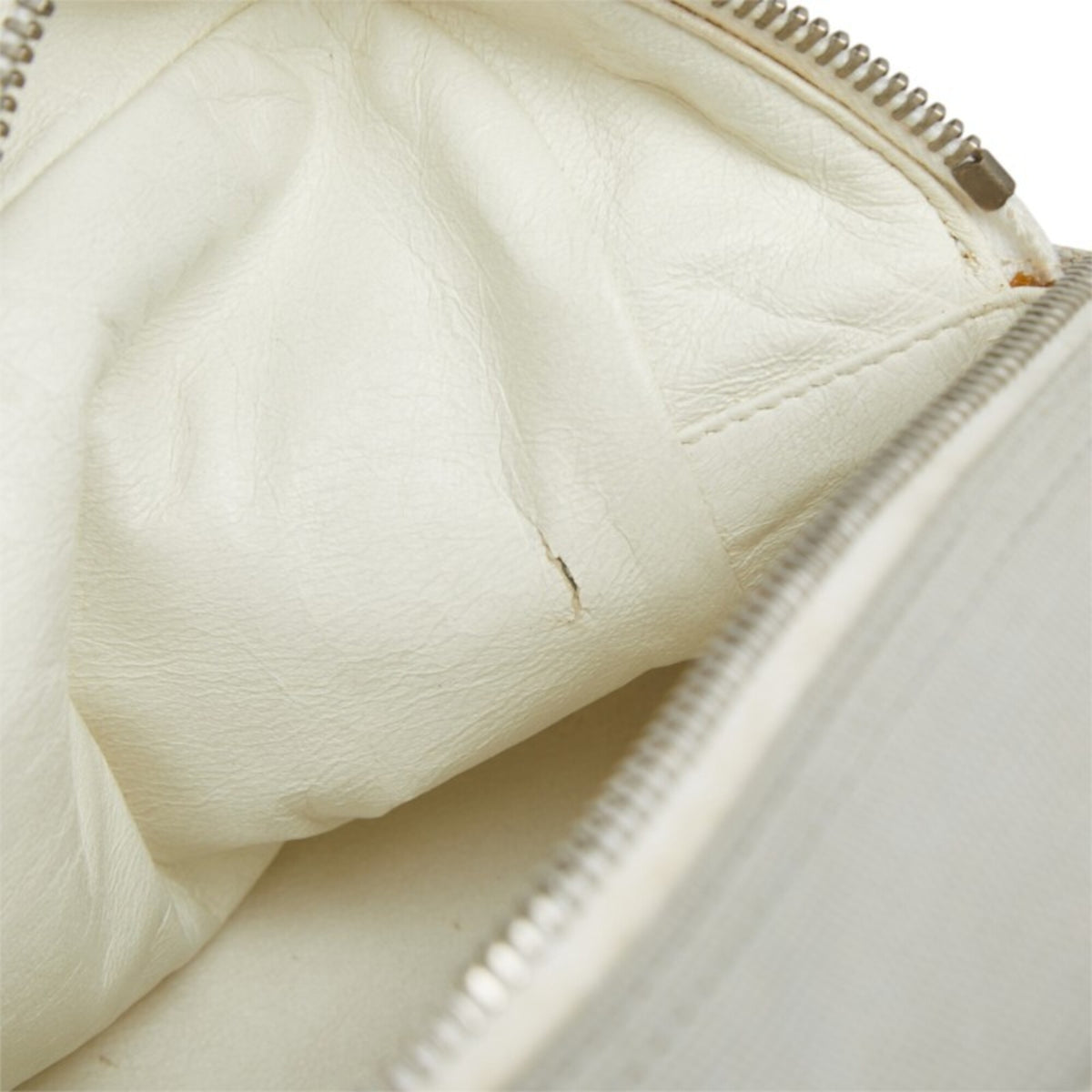 Chanel Gray White Canvas Leather Boston Bag (Pre-Owned)