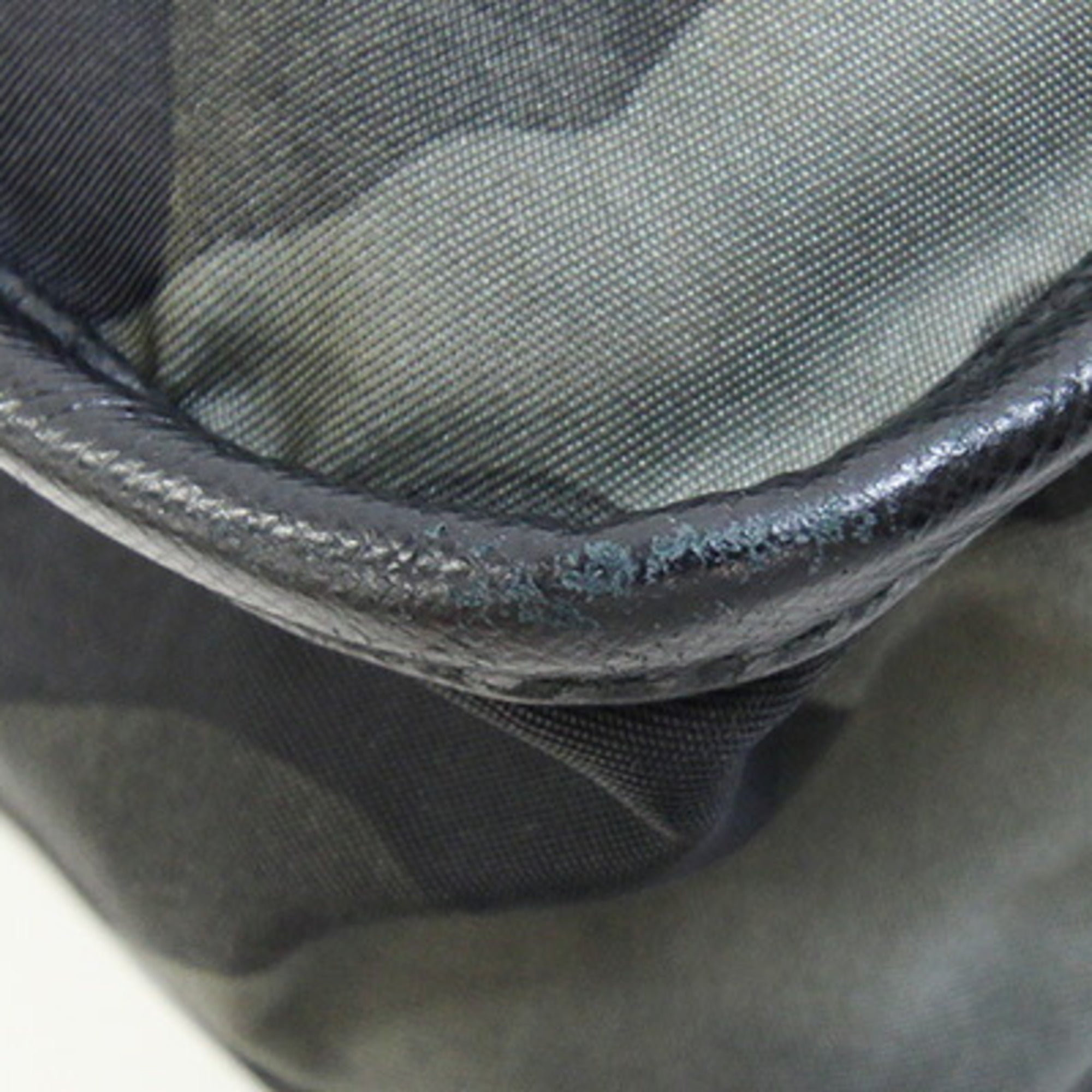 Prada Black Brown Green Khaki Nylon Leather Shoulder Bag (Pre-Owned)
