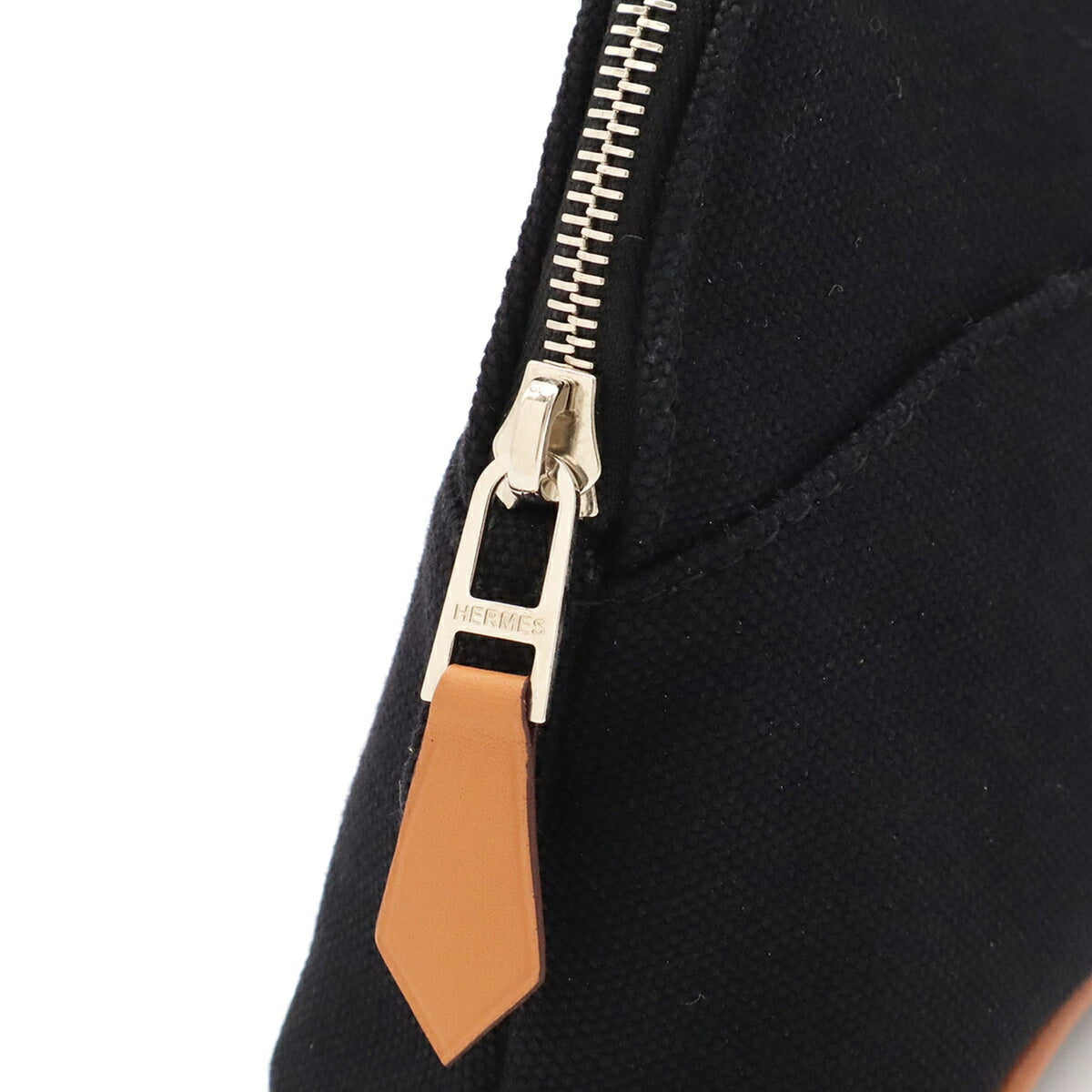 Hermes Black Natural Cotton Canvas Leather Handbag Pouch (Pre-Owned)