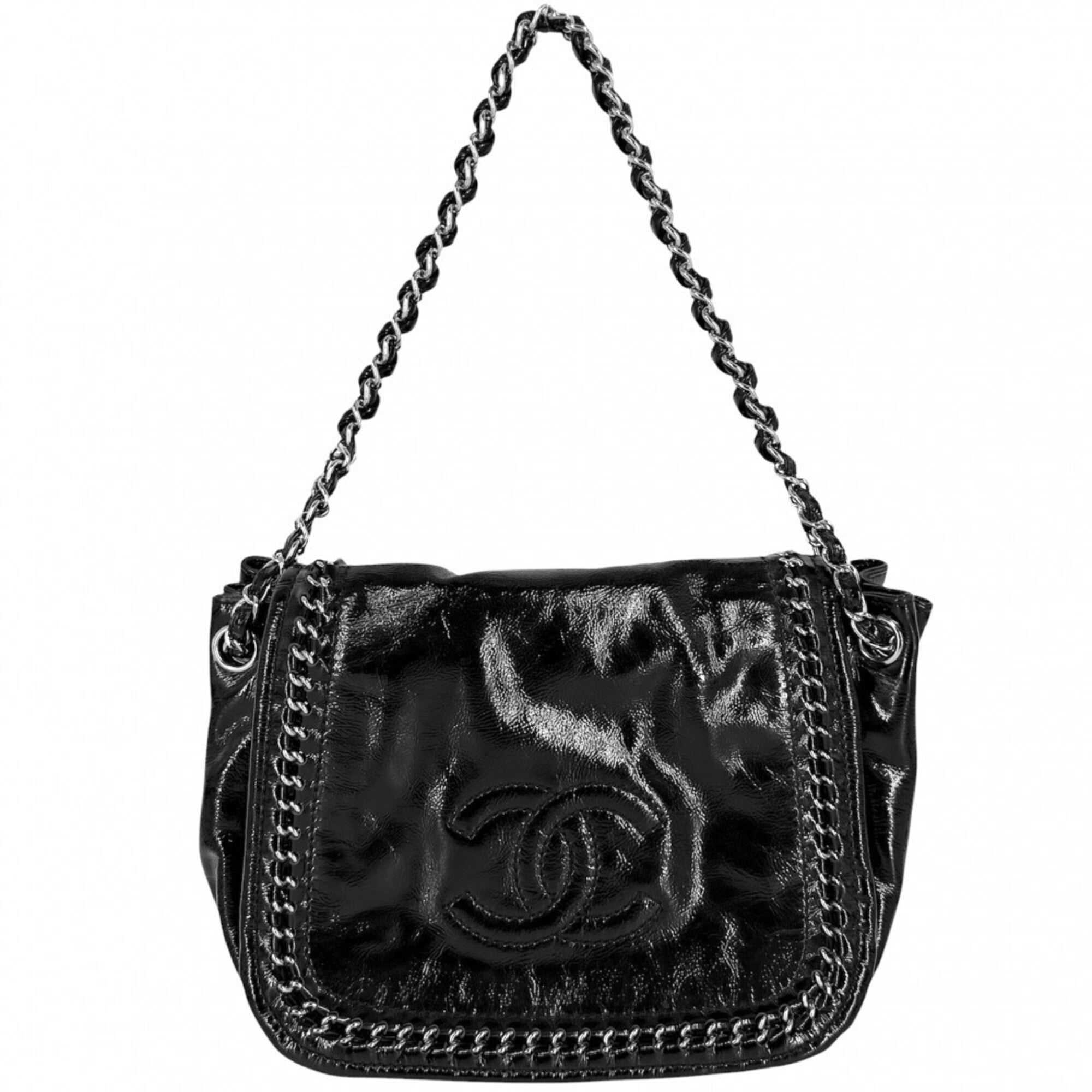 Chanel Black White Patent Leather Shoulder Bag (Pre-Owned)