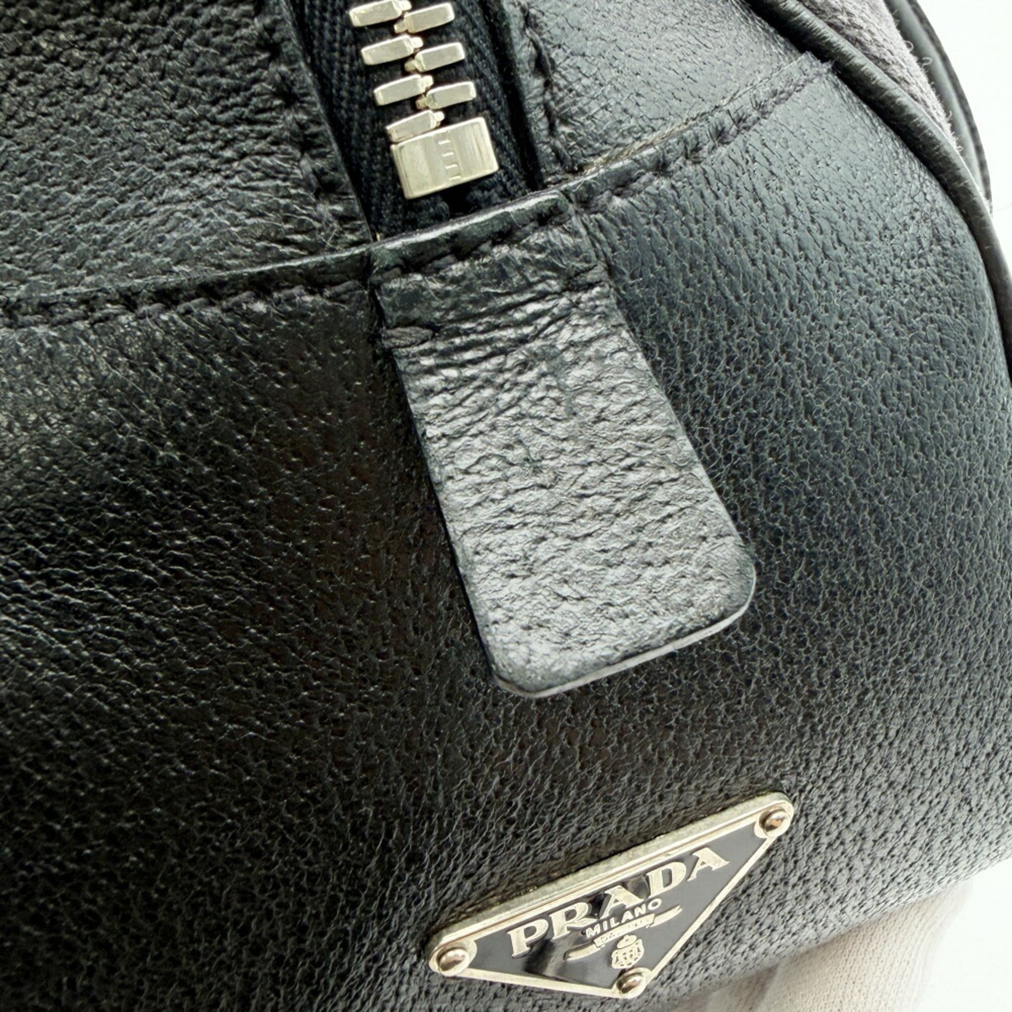 Prada Black Gray Canvas Leather Boston Bag Handbag (Pre-Owned)