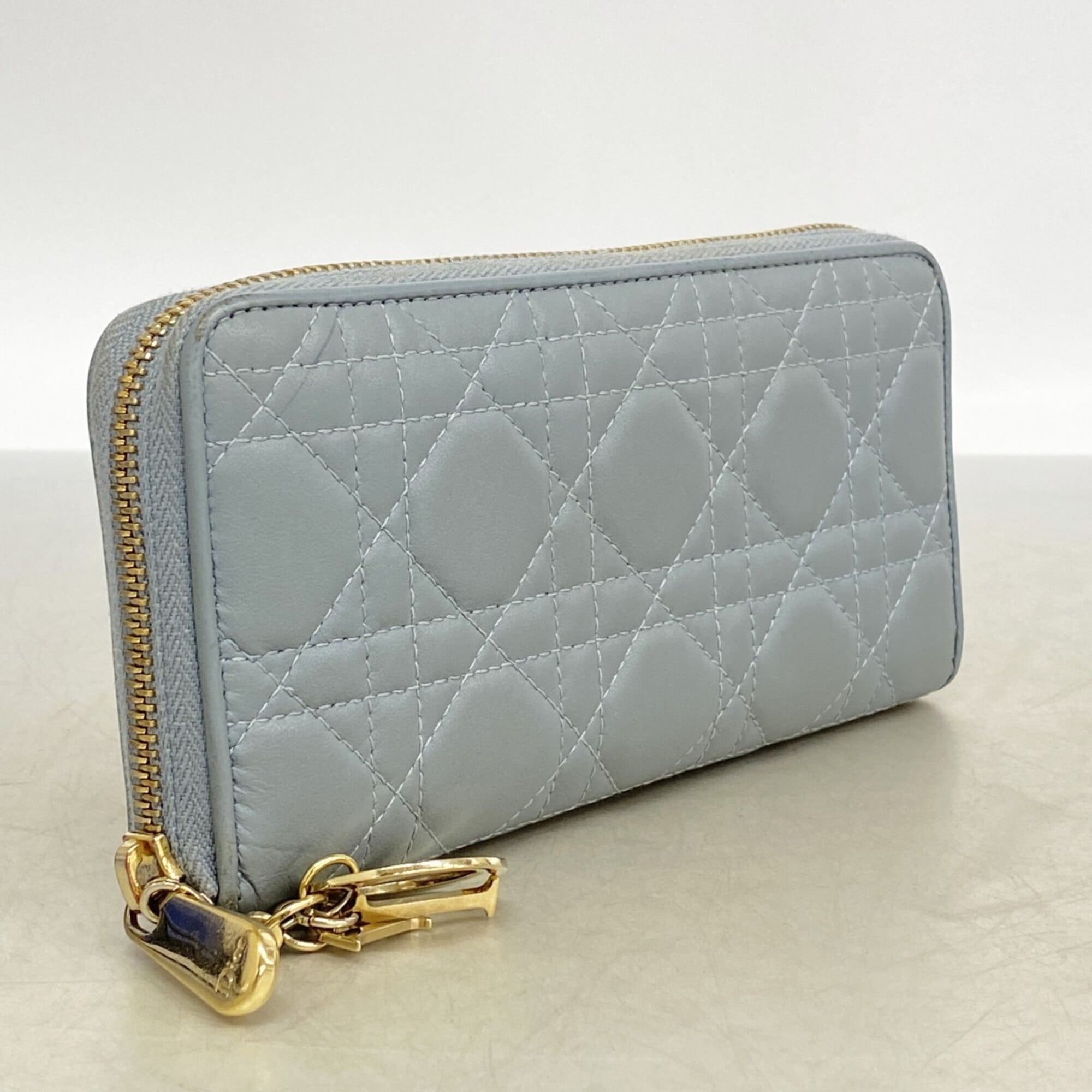 Christian Dior Light Blue Leather Long Wallet (Bi-Fold) (Pre-Owned)