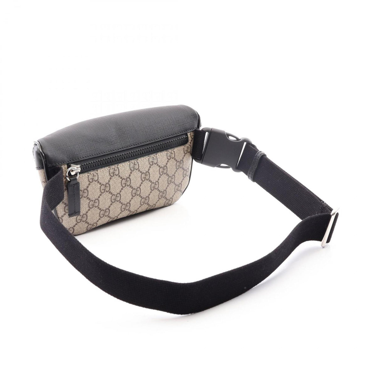 Gucci Beige Black Coated Canvas Leather Fanny Pack Handbag (Pre-Owned)