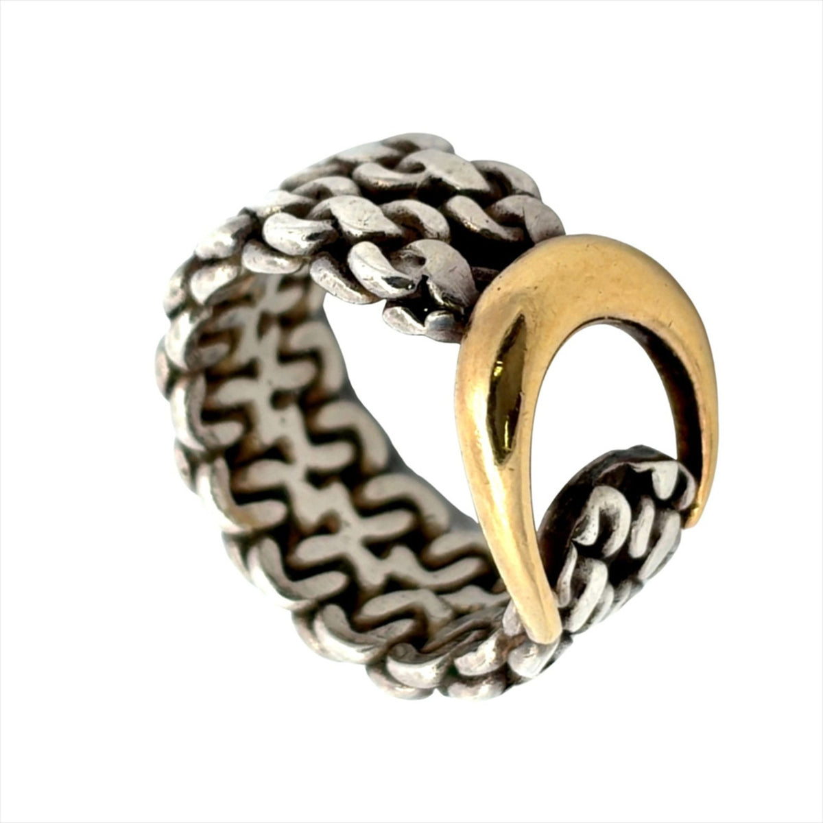 Hermes Silver Yellow Gold Silver Yellow Gold Band Ring (Pre-Owned)